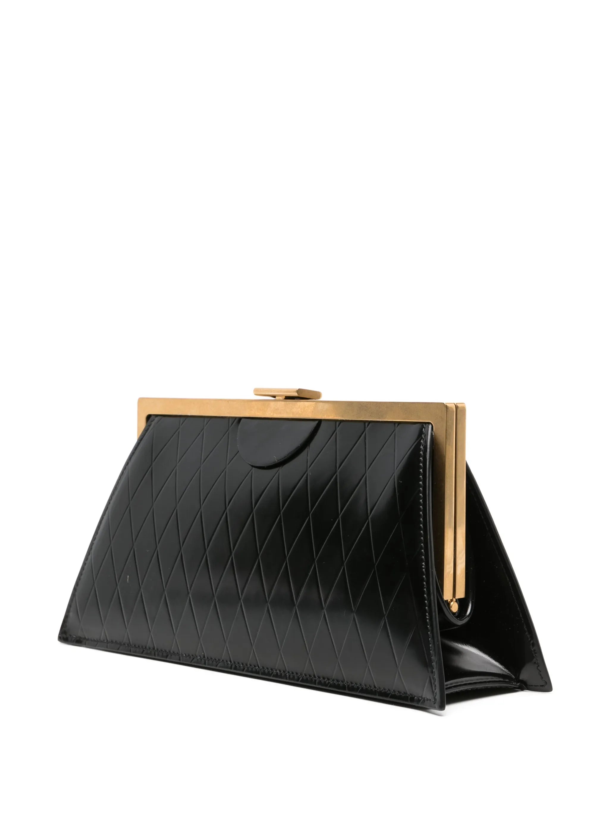 grid-embossed leather clutch bag