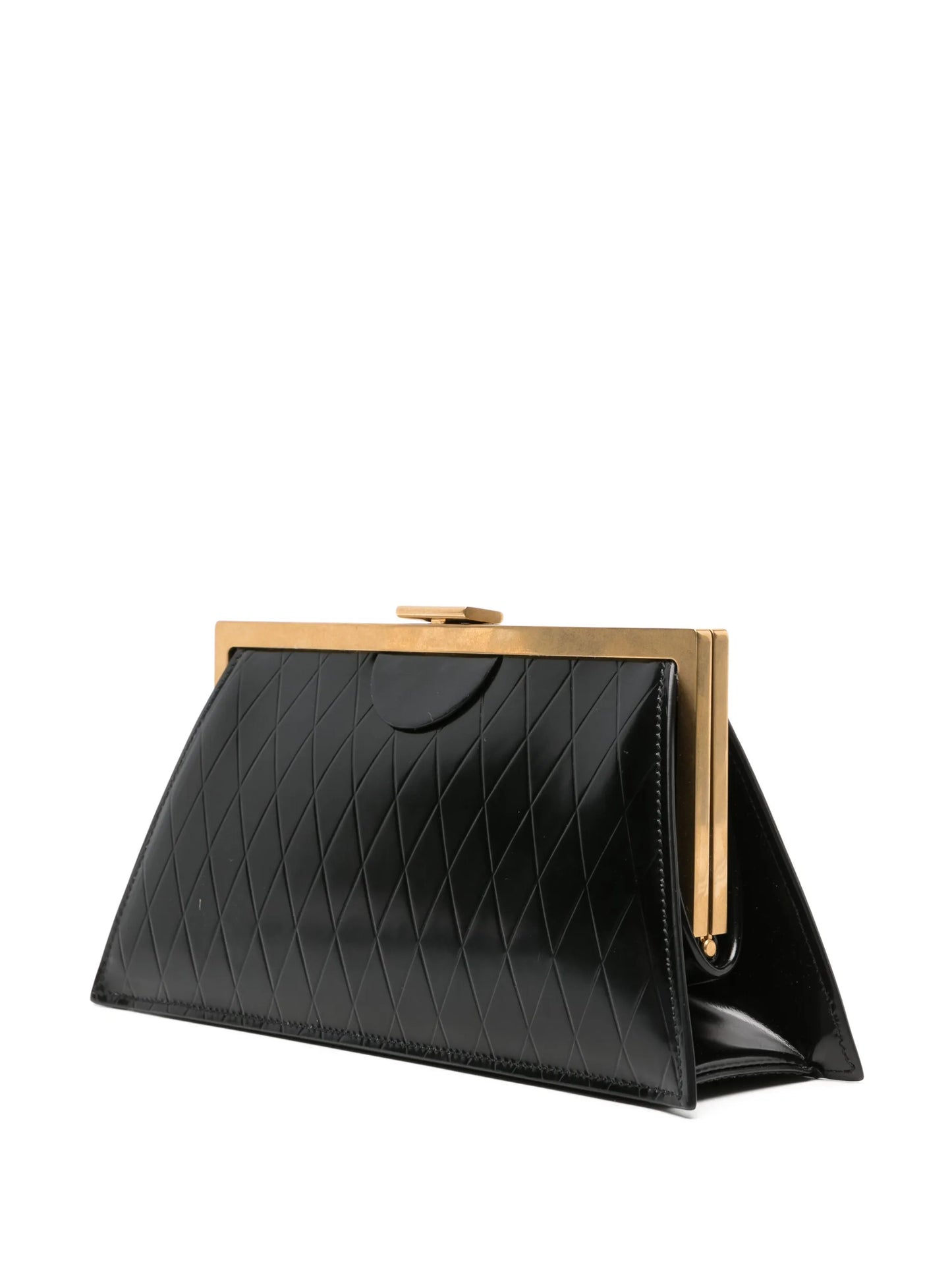 grid-embossed leather clutch bag