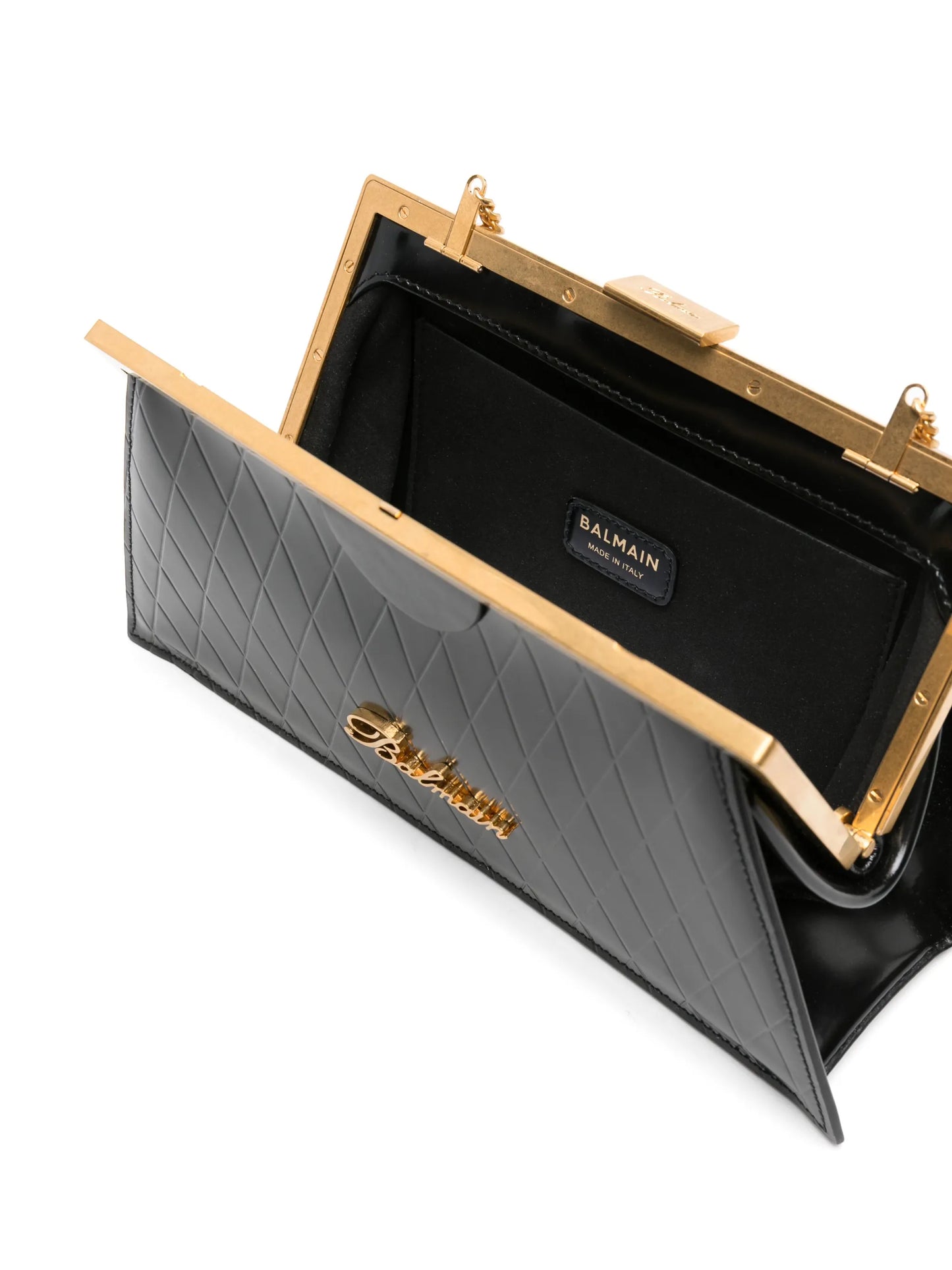 grid-embossed leather clutch bag