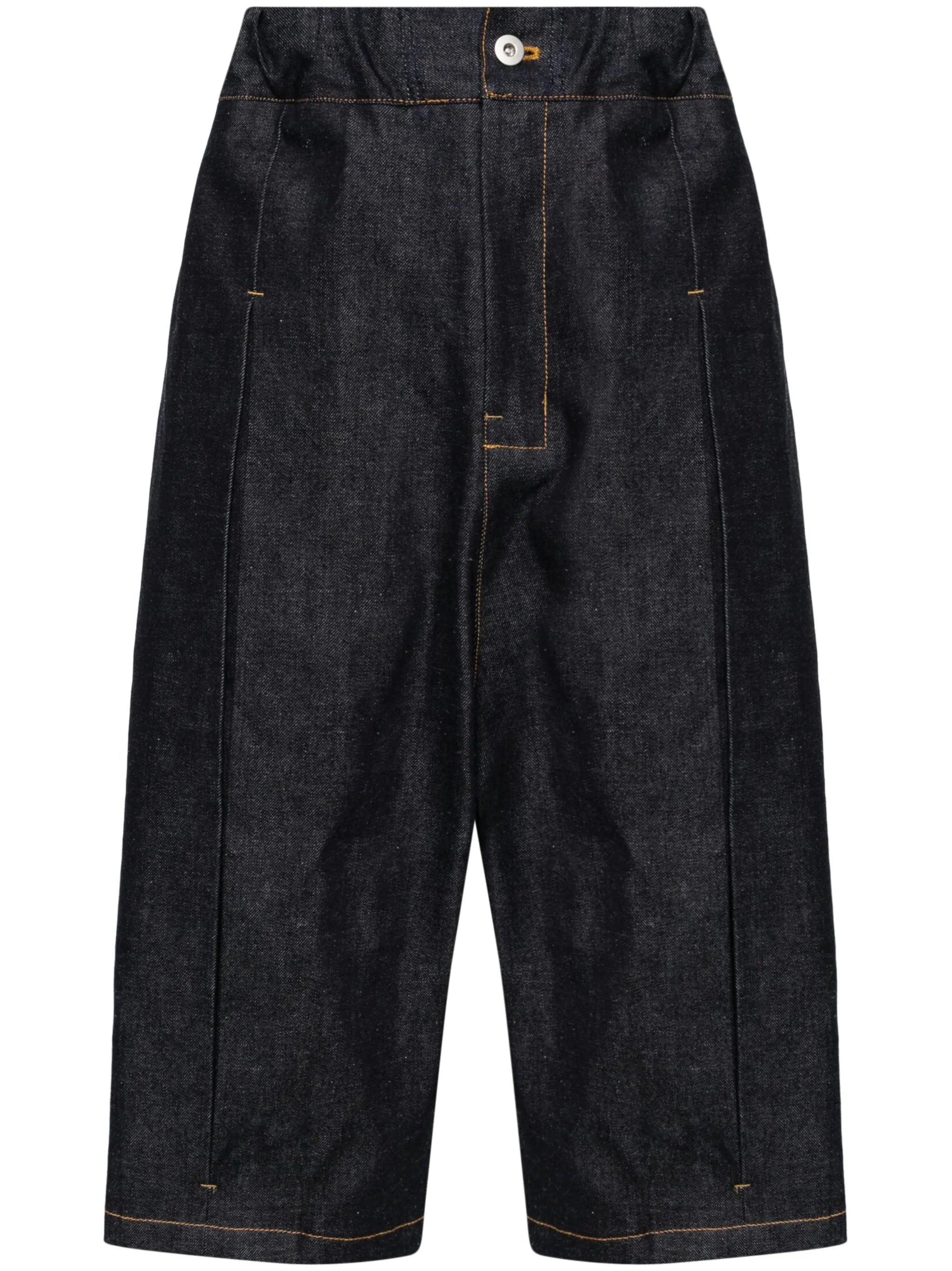 pleated wide-leg denim shorts