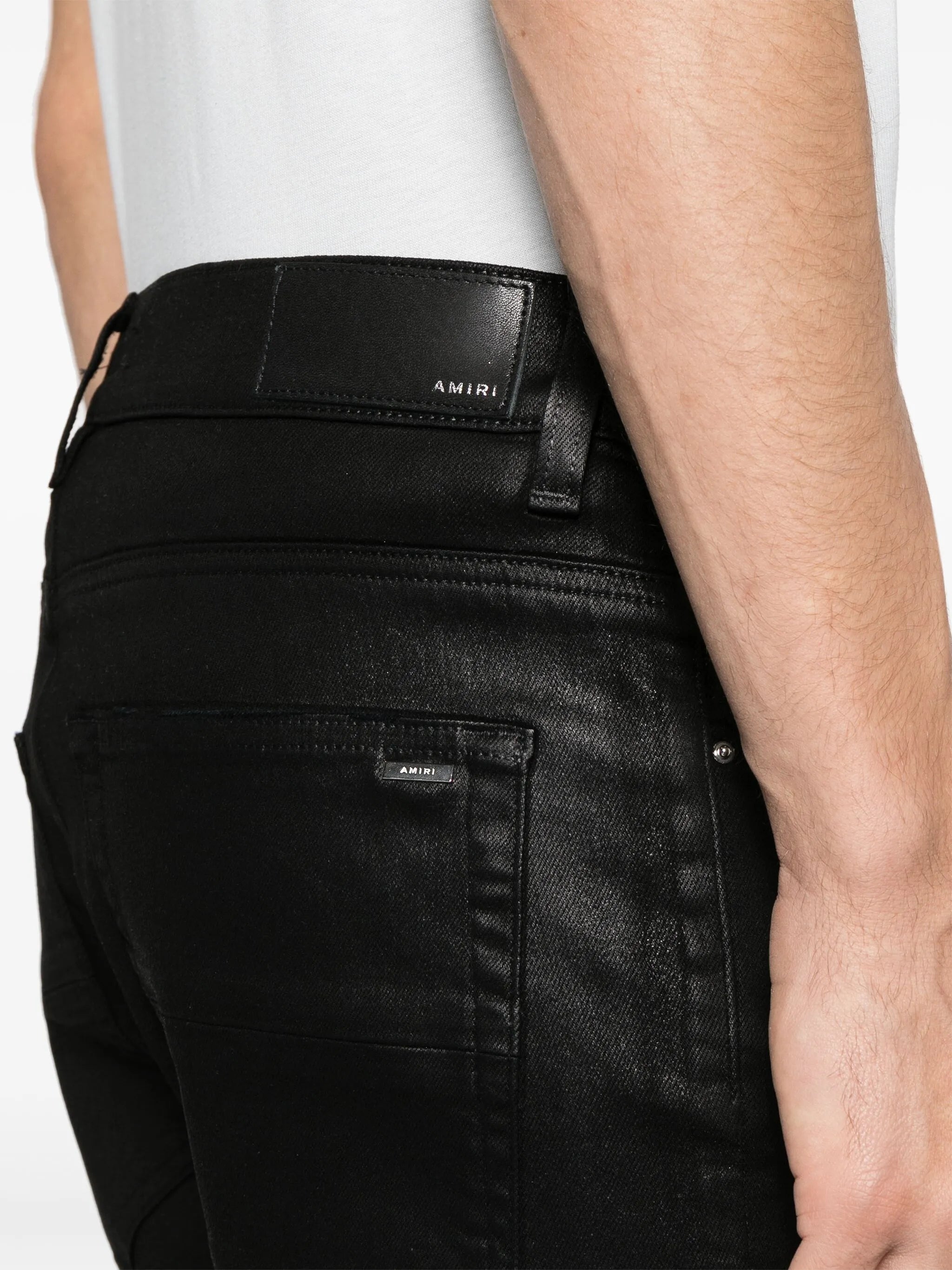Wax ripped-detailed jeans