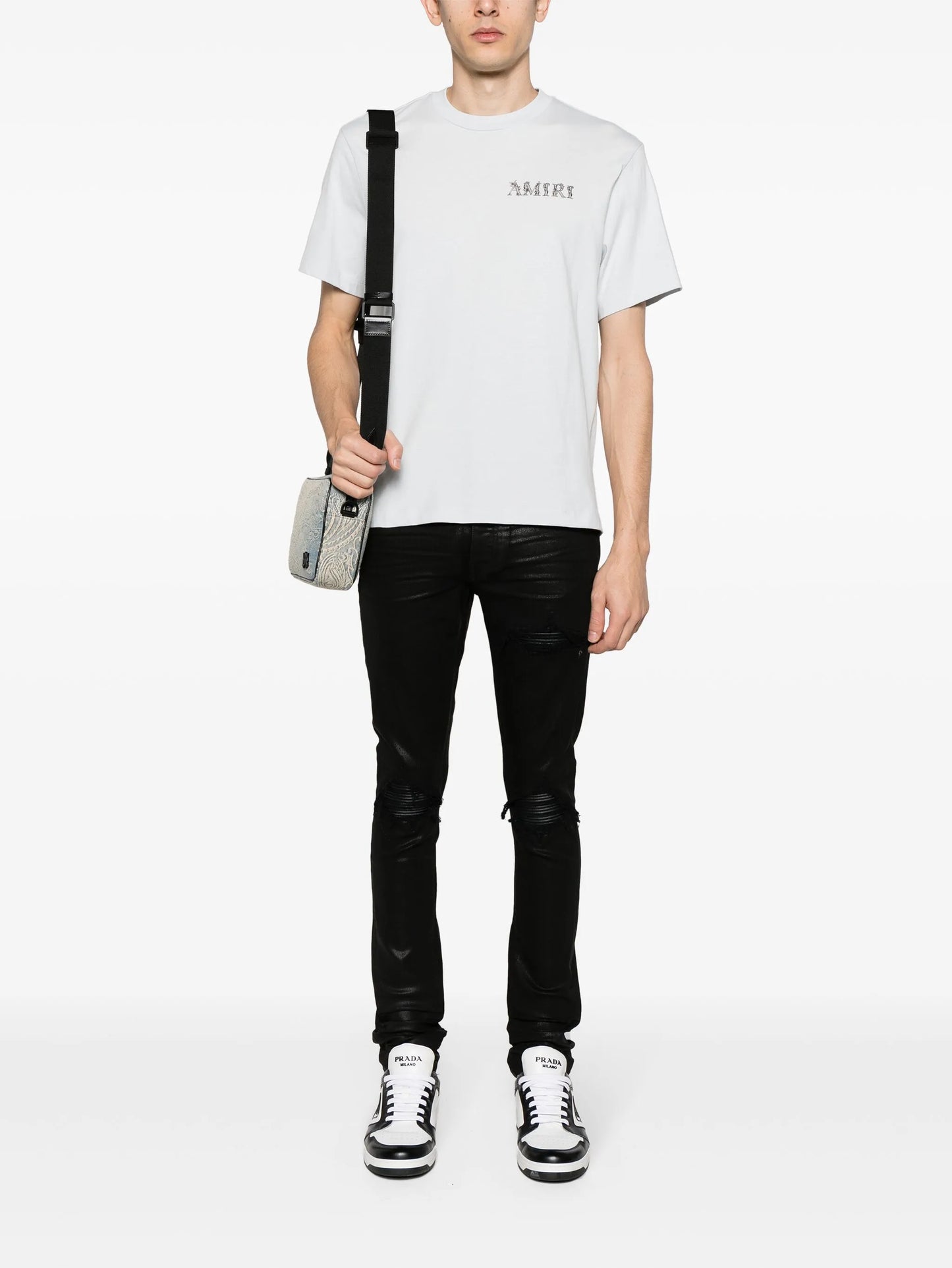 Wax ripped-detailed jeans