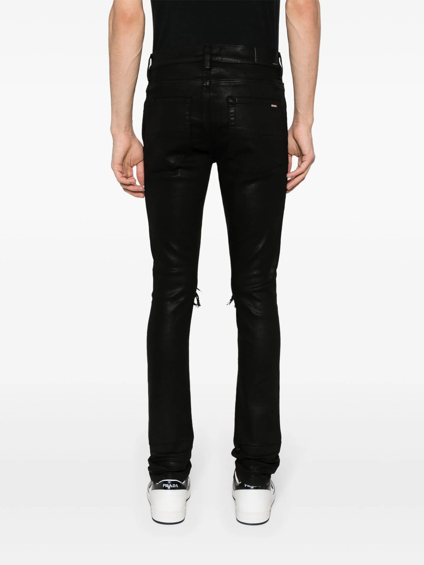 Wax ripped-detailed jeans