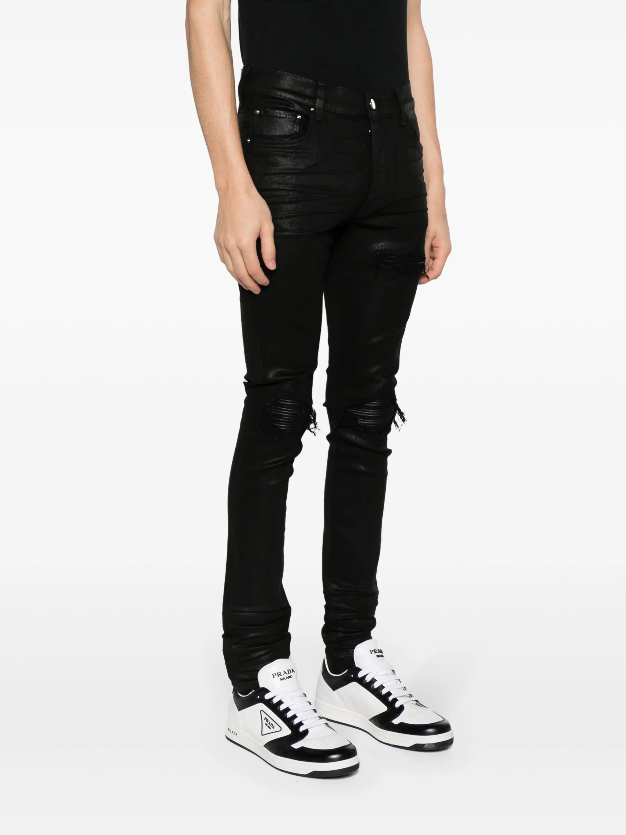 Wax ripped-detailed jeans