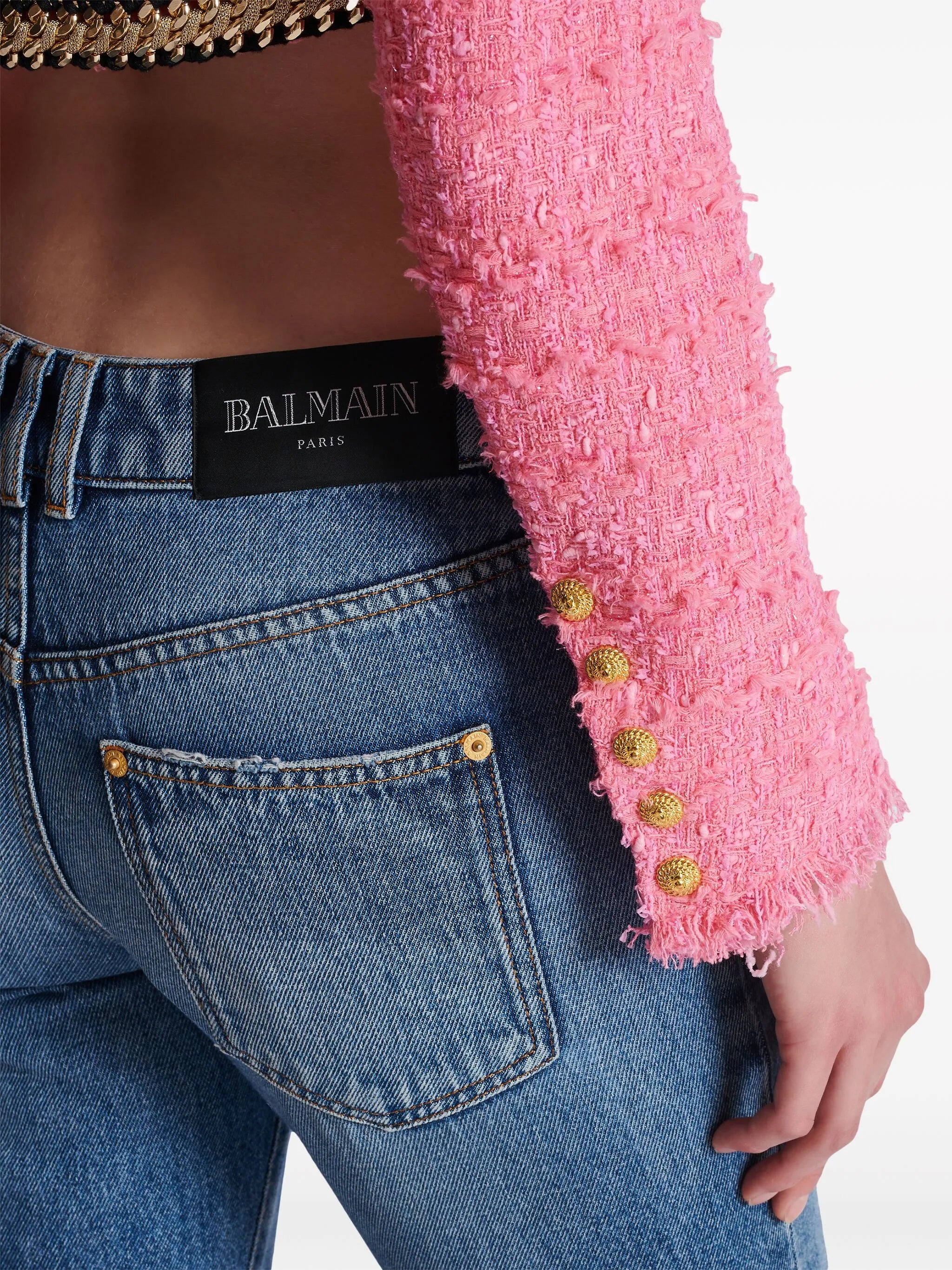 chain-trim tweed cropped jacket