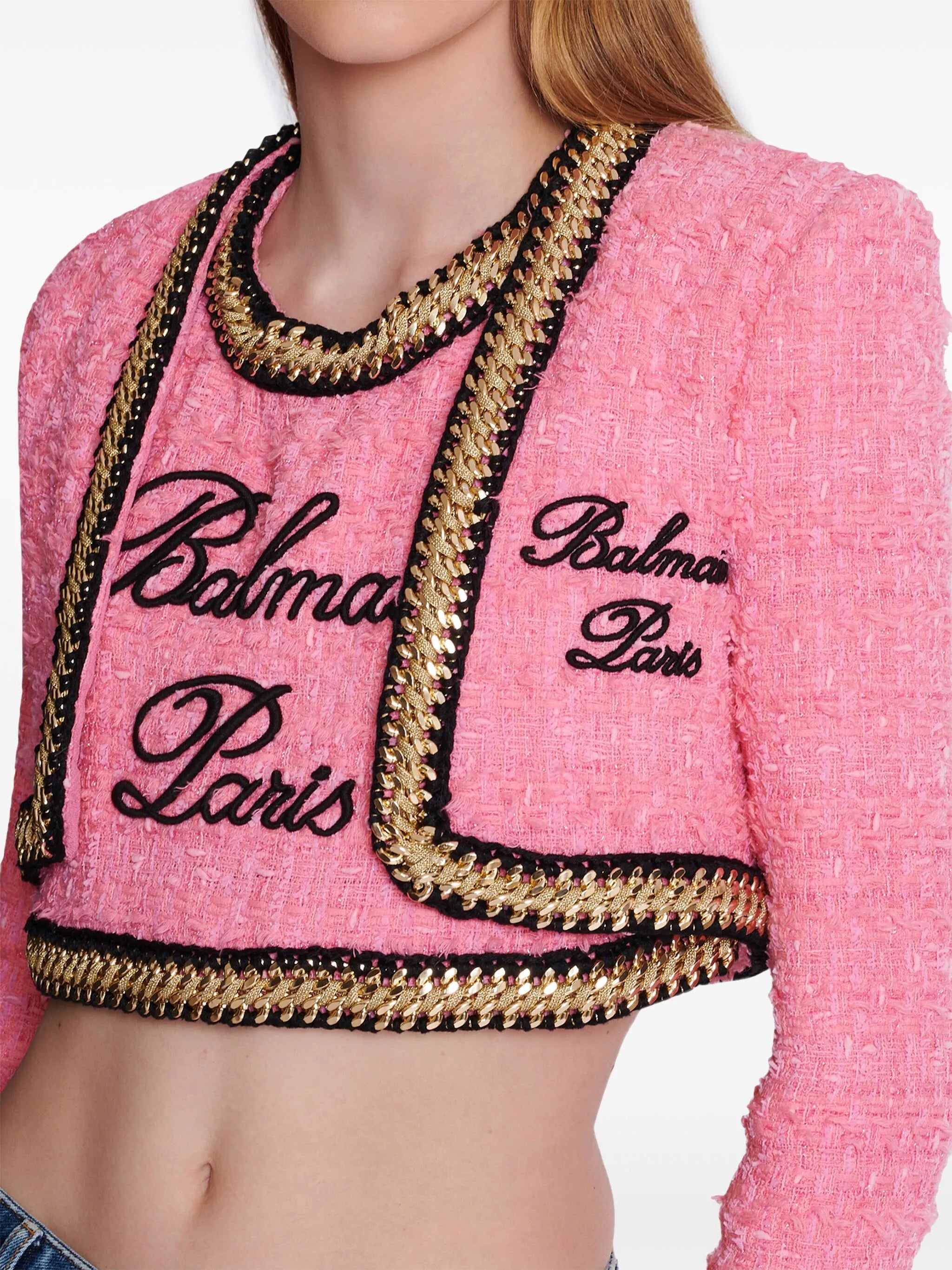 chain-trim tweed cropped jacket