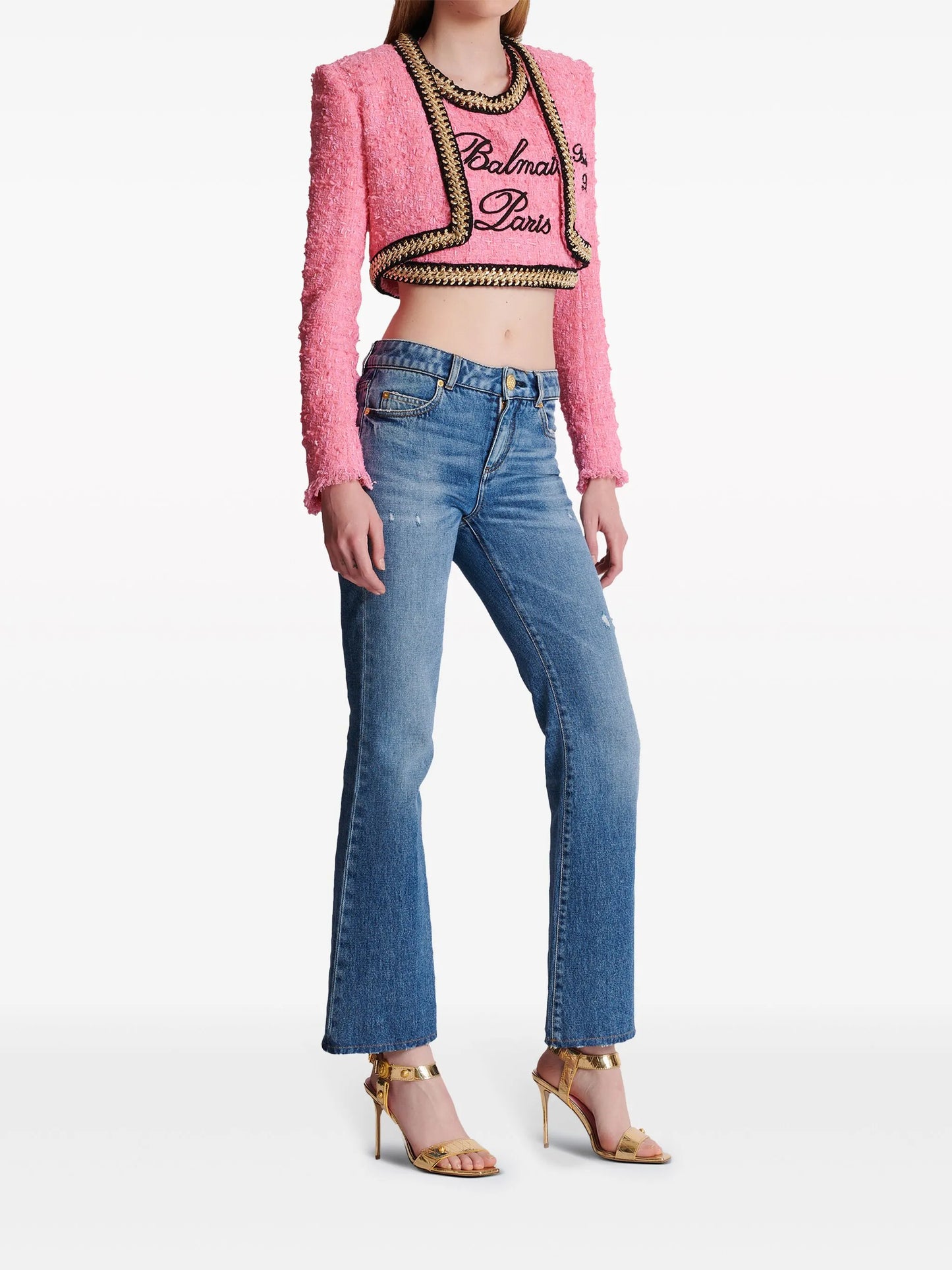chain-trim tweed cropped jacket