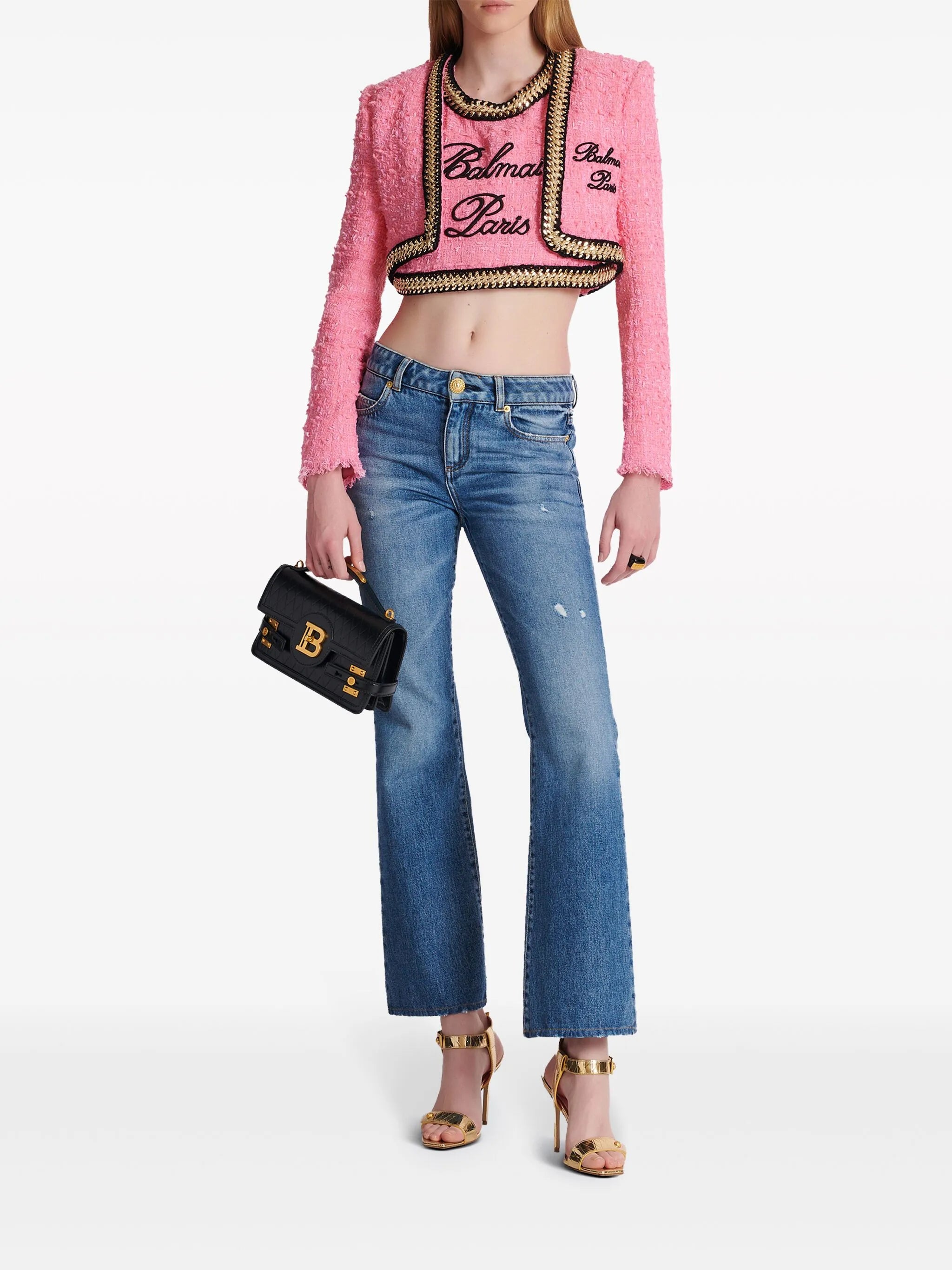 chain-trim tweed cropped jacket