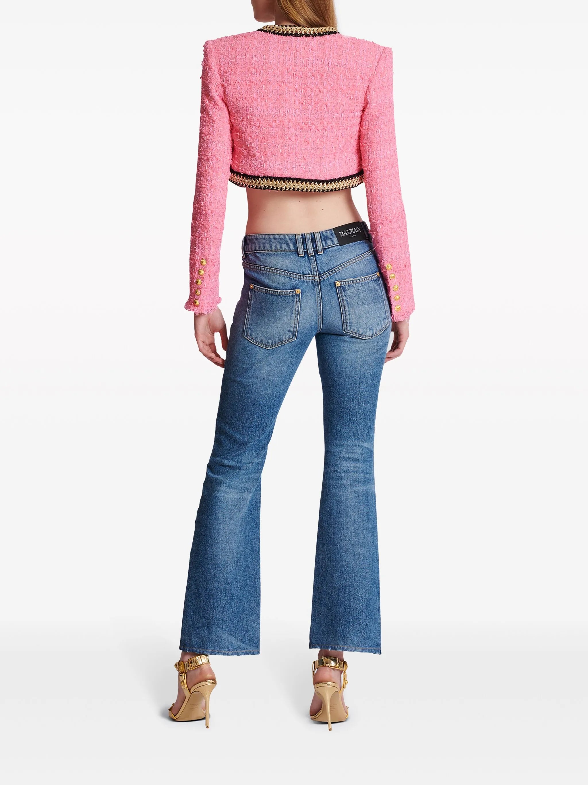 chain-trim tweed cropped jacket
