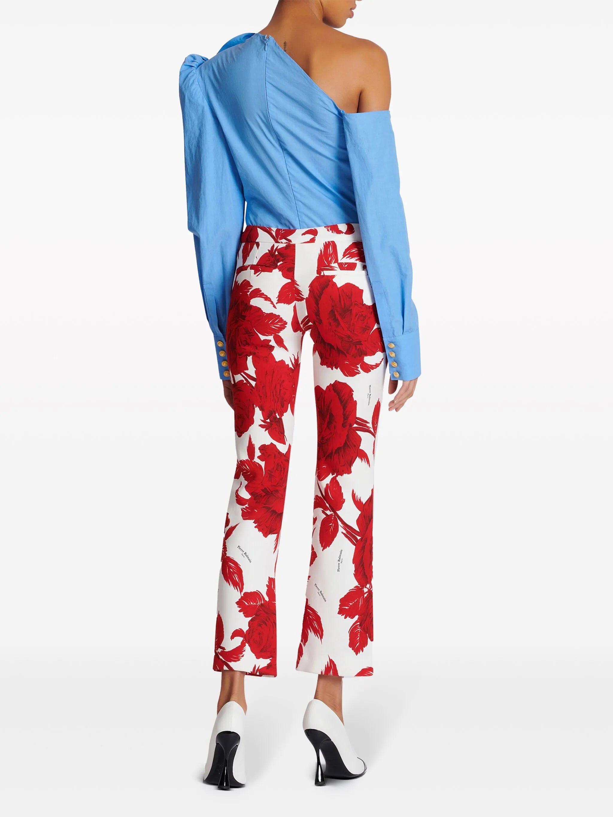 rose-print flared trousers