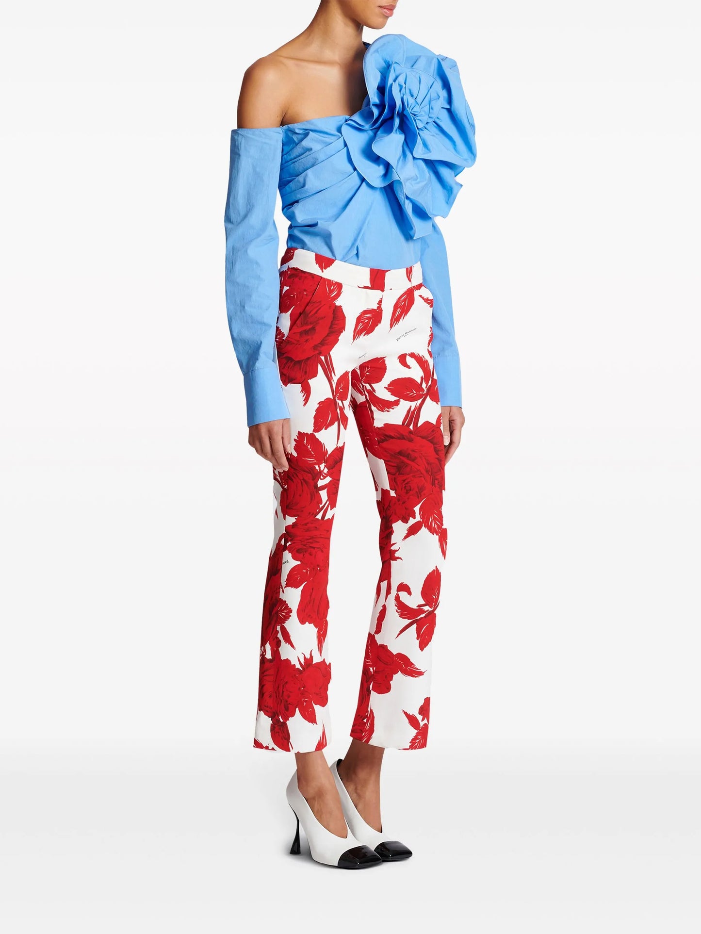 rose-print flared trousers