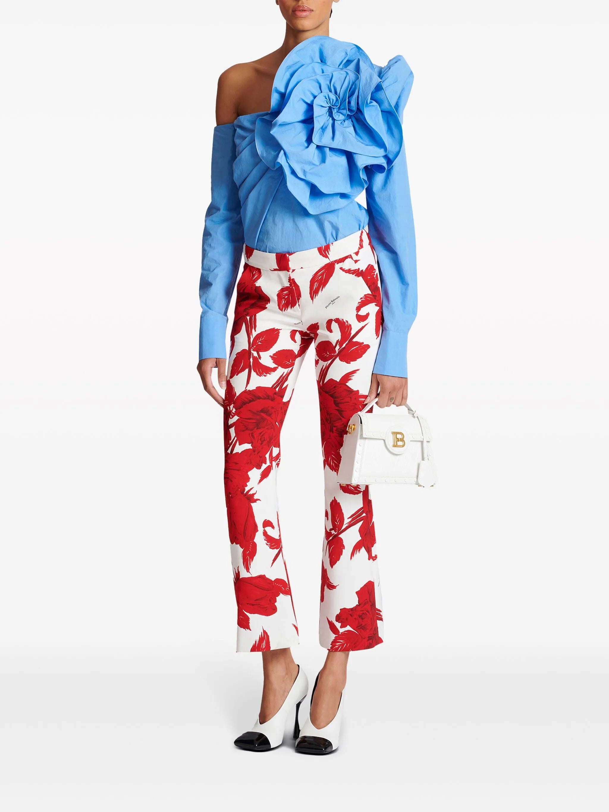 rose-print flared trousers