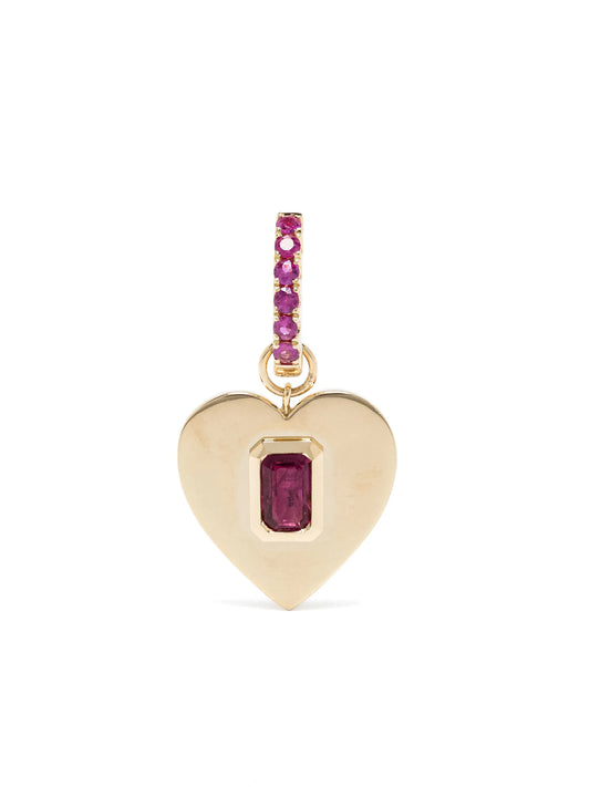 14kt yellow gold Heart ruby huggie earring