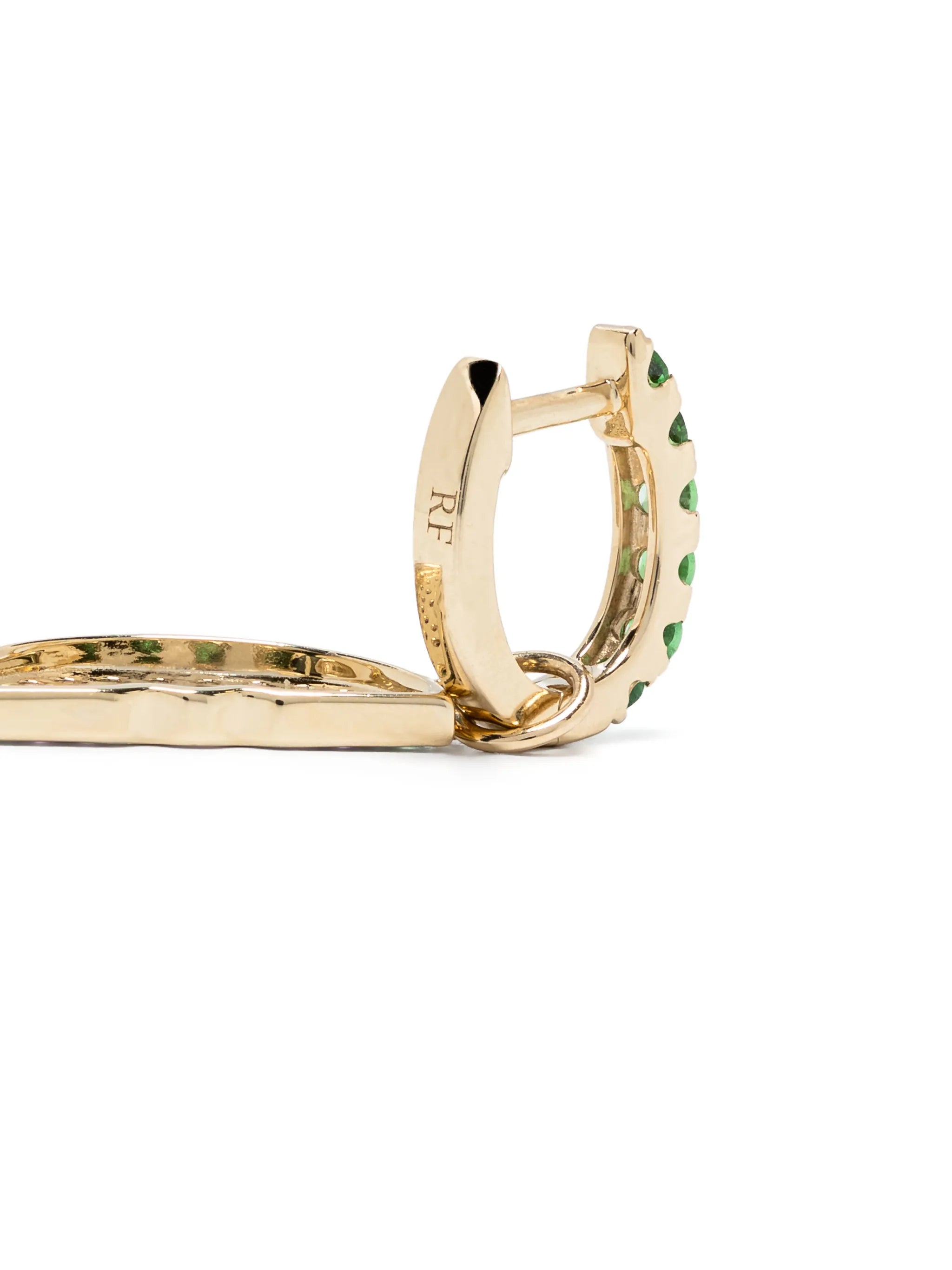 14kt yellow gold ruby and emerald huggie earring