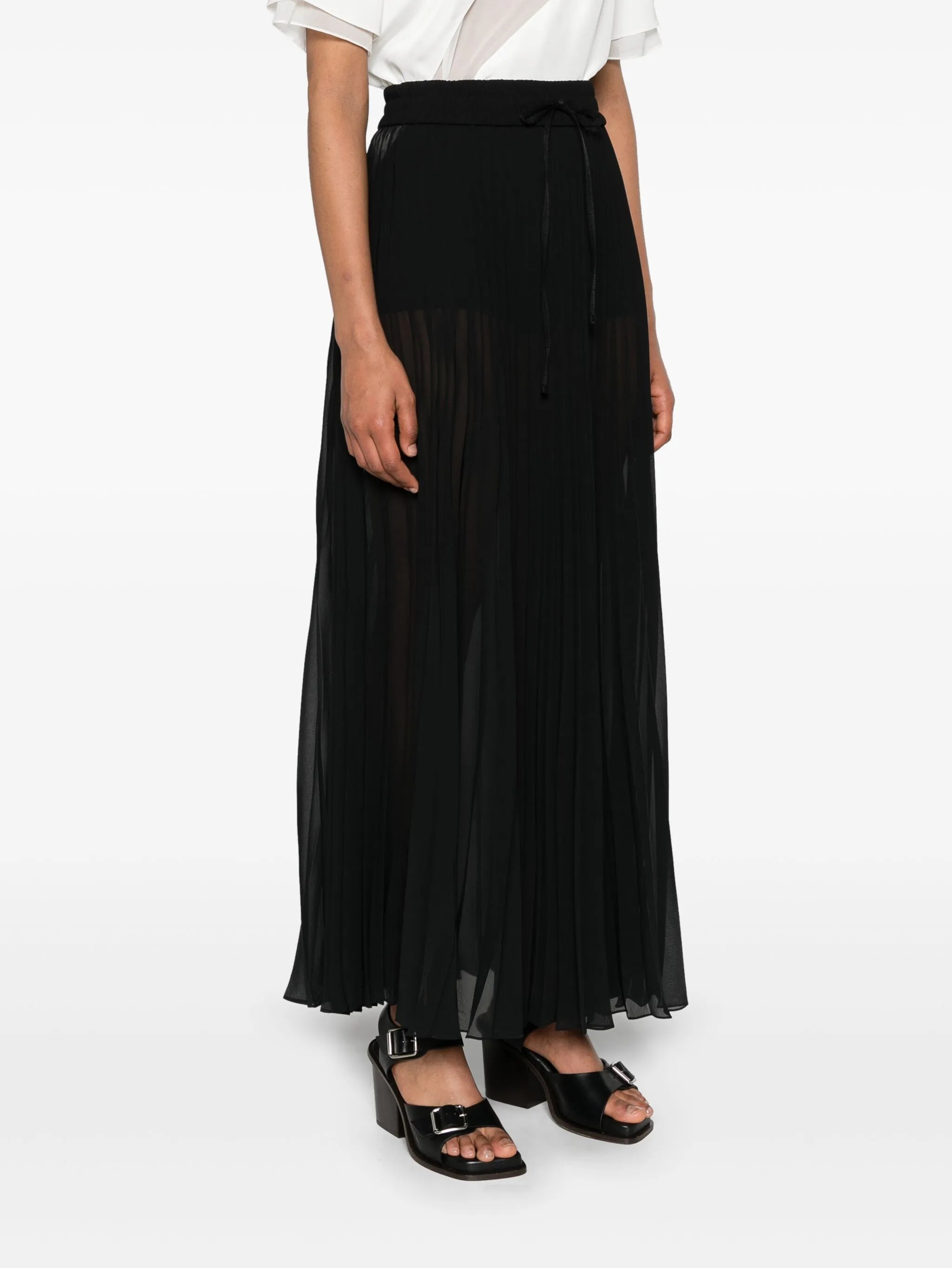 sheer pleated maxi skirt