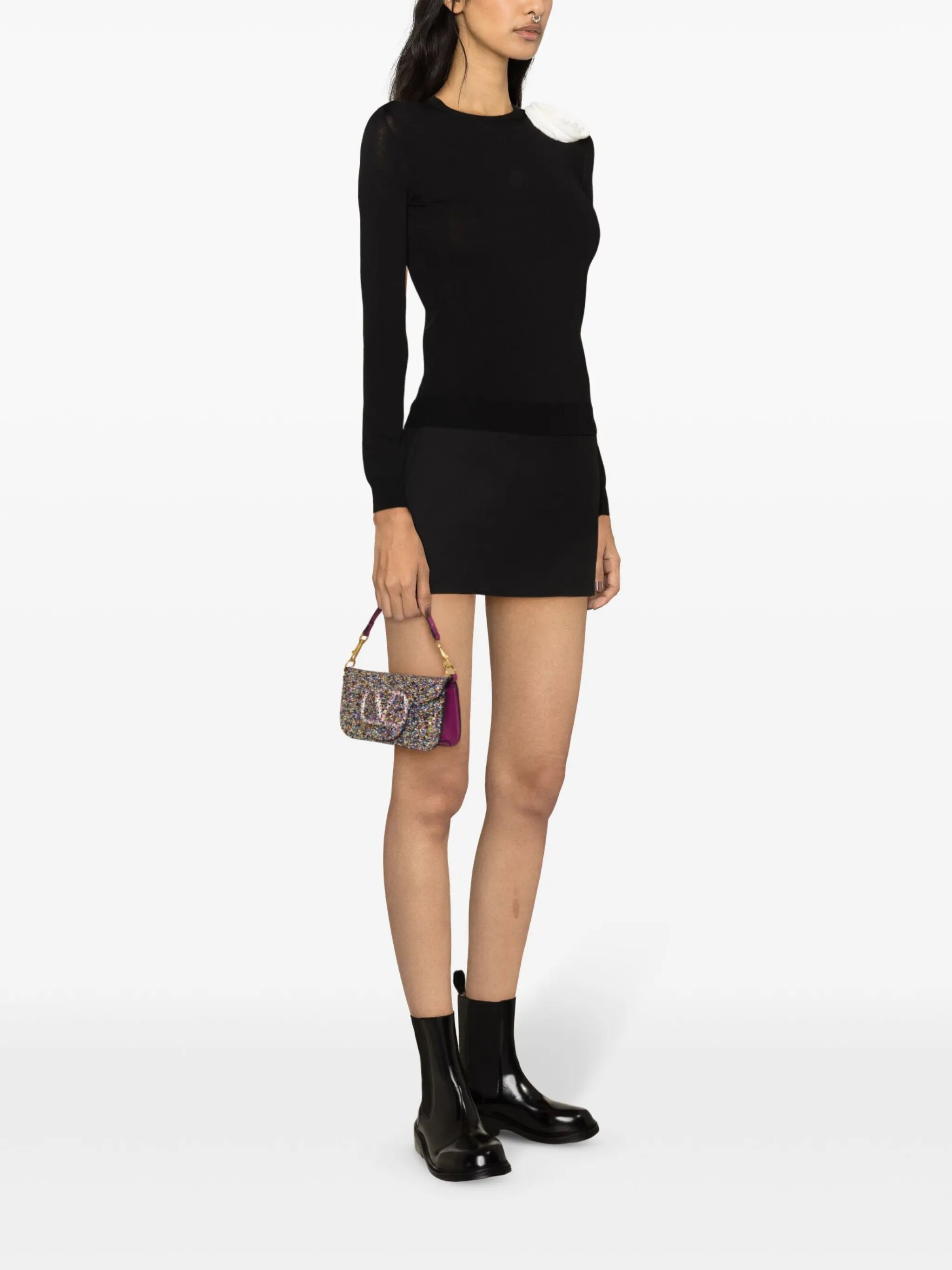 floral-appliqué sweater