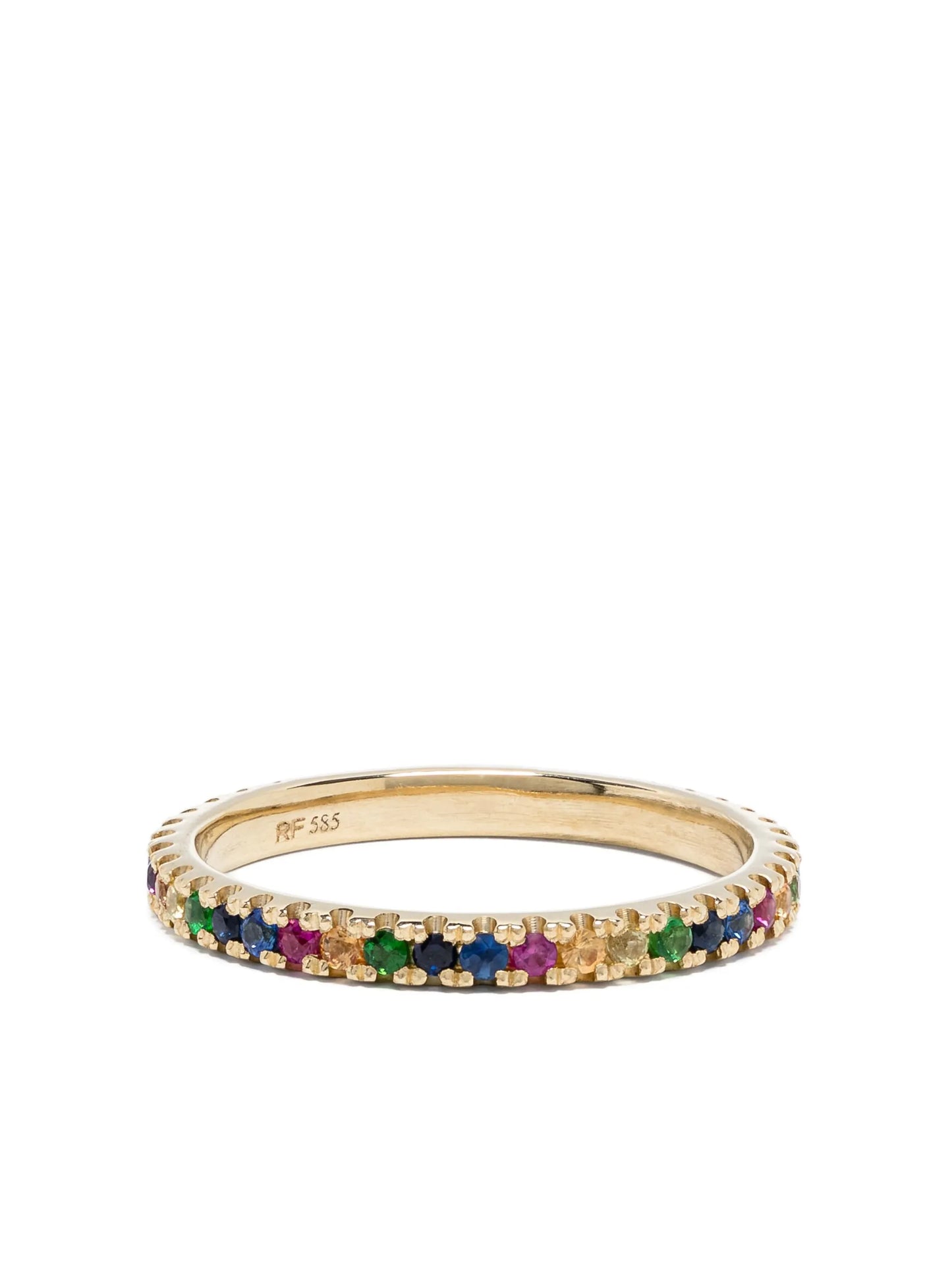 14kt yellow gold Rainbow sapphire eternity band ring