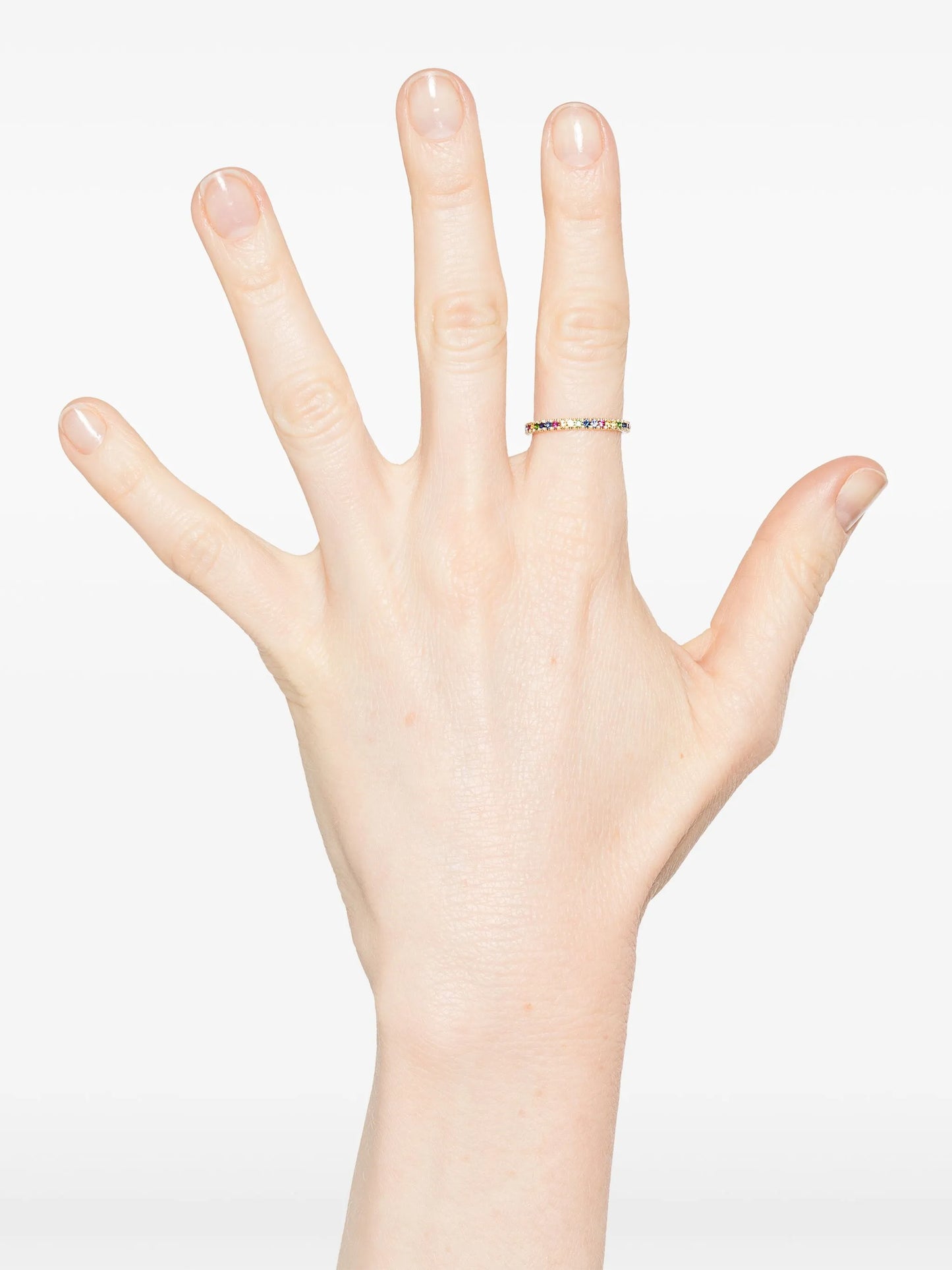 14kt yellow gold Rainbow sapphire eternity band ring