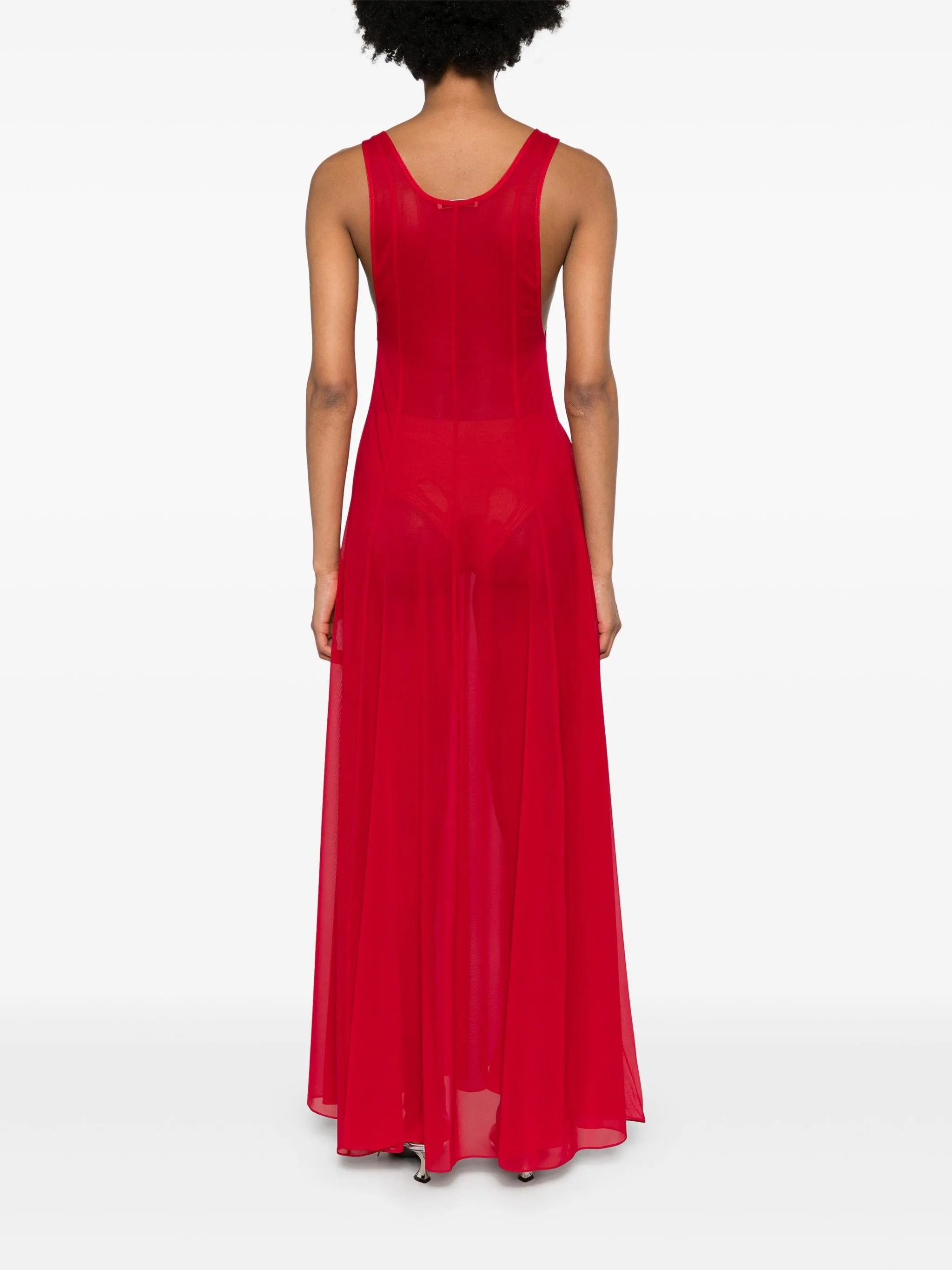 sheer flared maxi dress