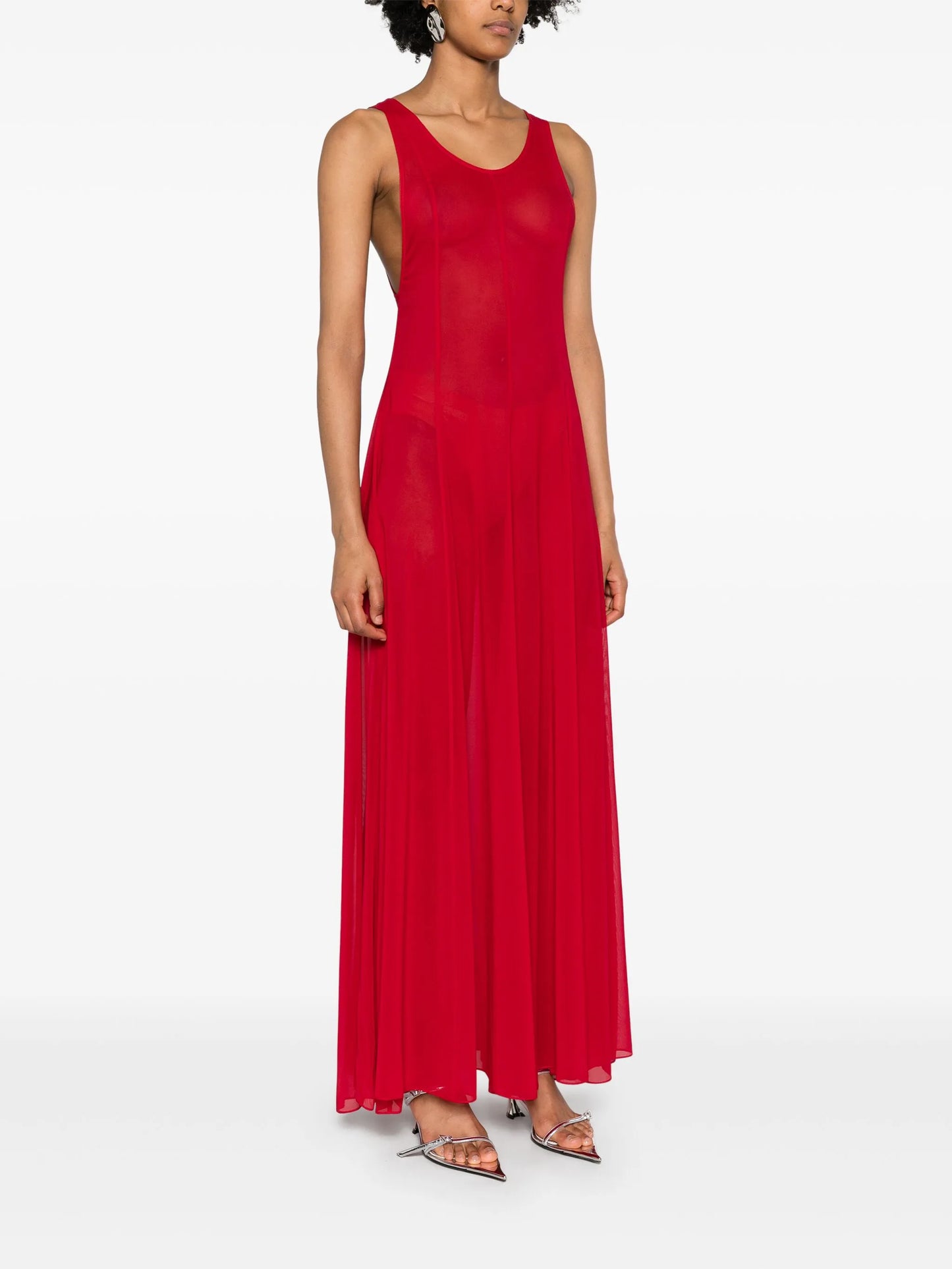 sheer flared maxi dress