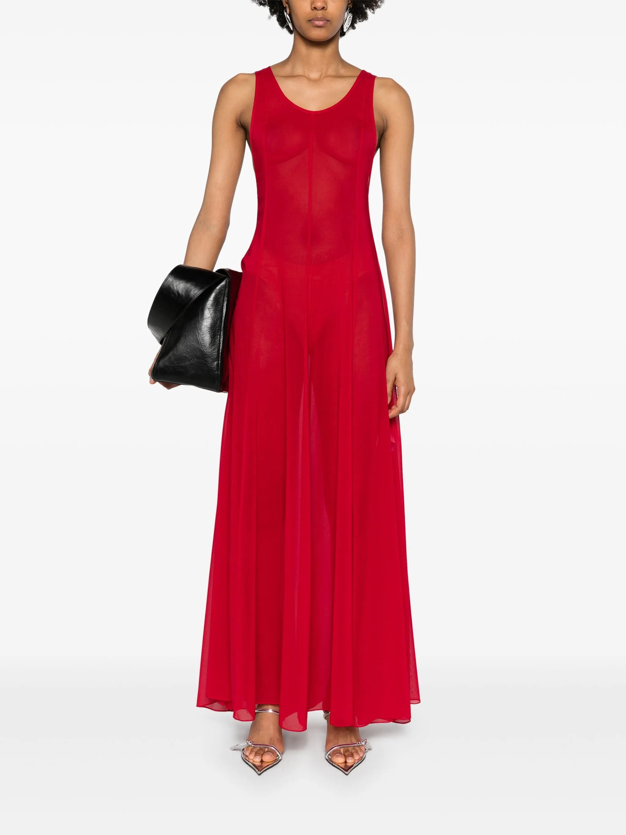 sheer flared maxi dress