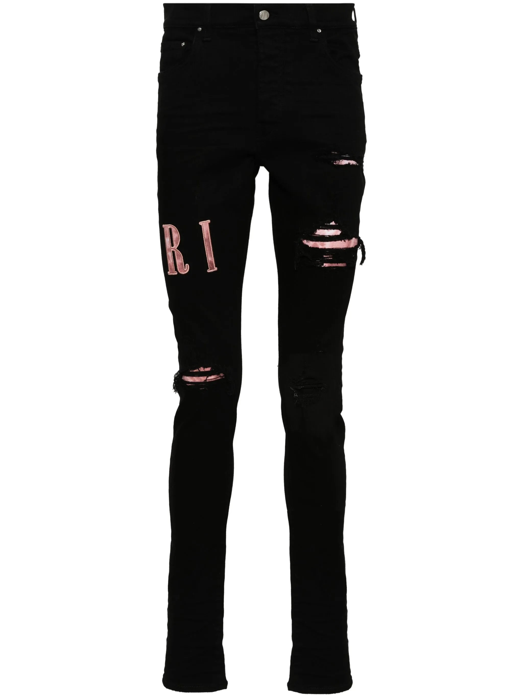 waxed logo-appliqué skinny jeans