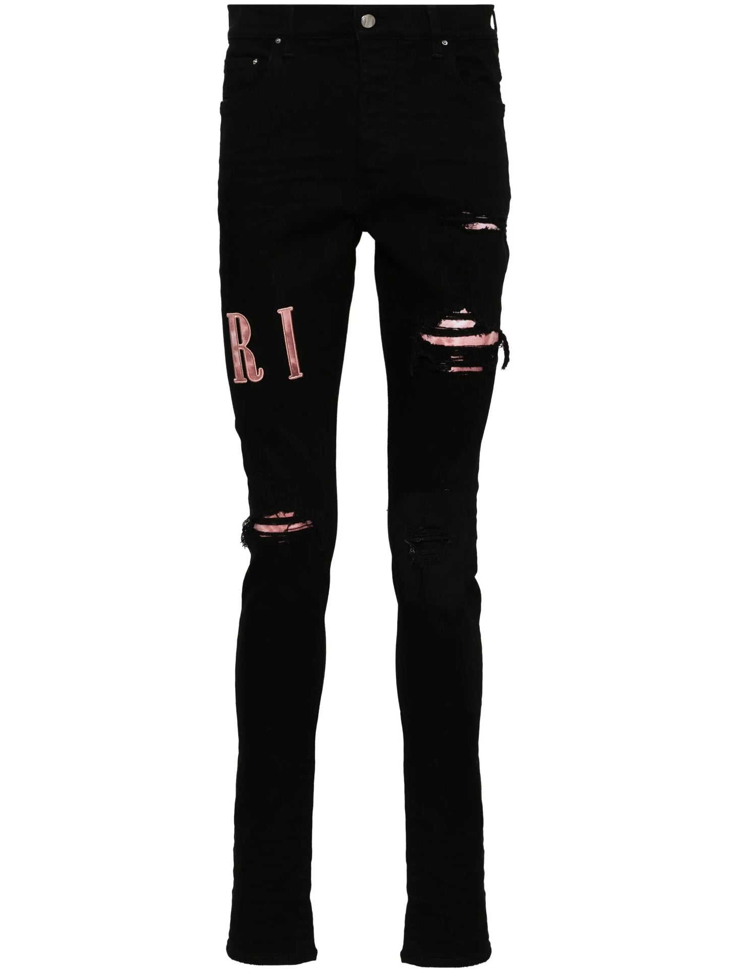waxed logo-appliqué skinny jeans