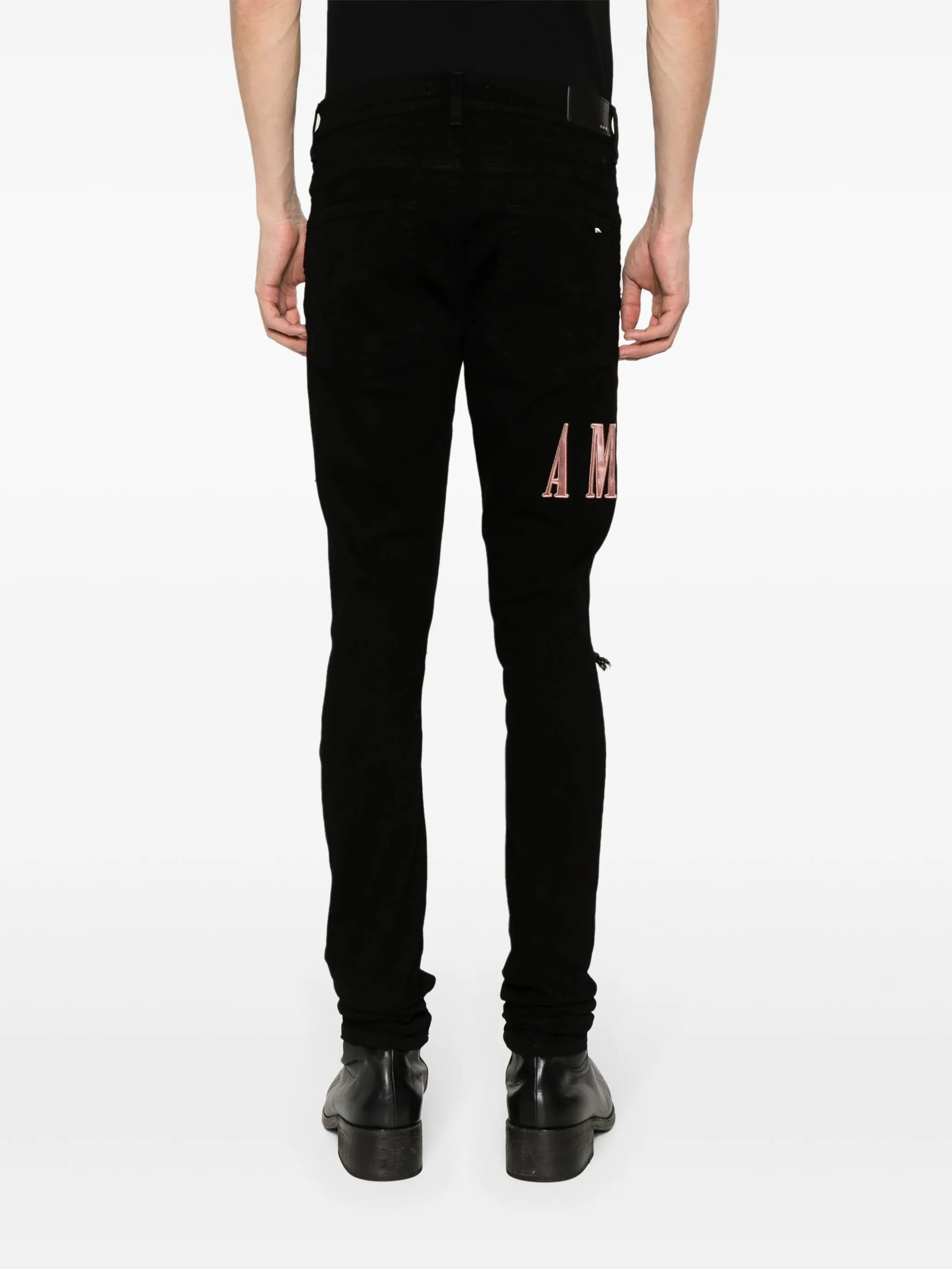 waxed logo-appliqué skinny jeans