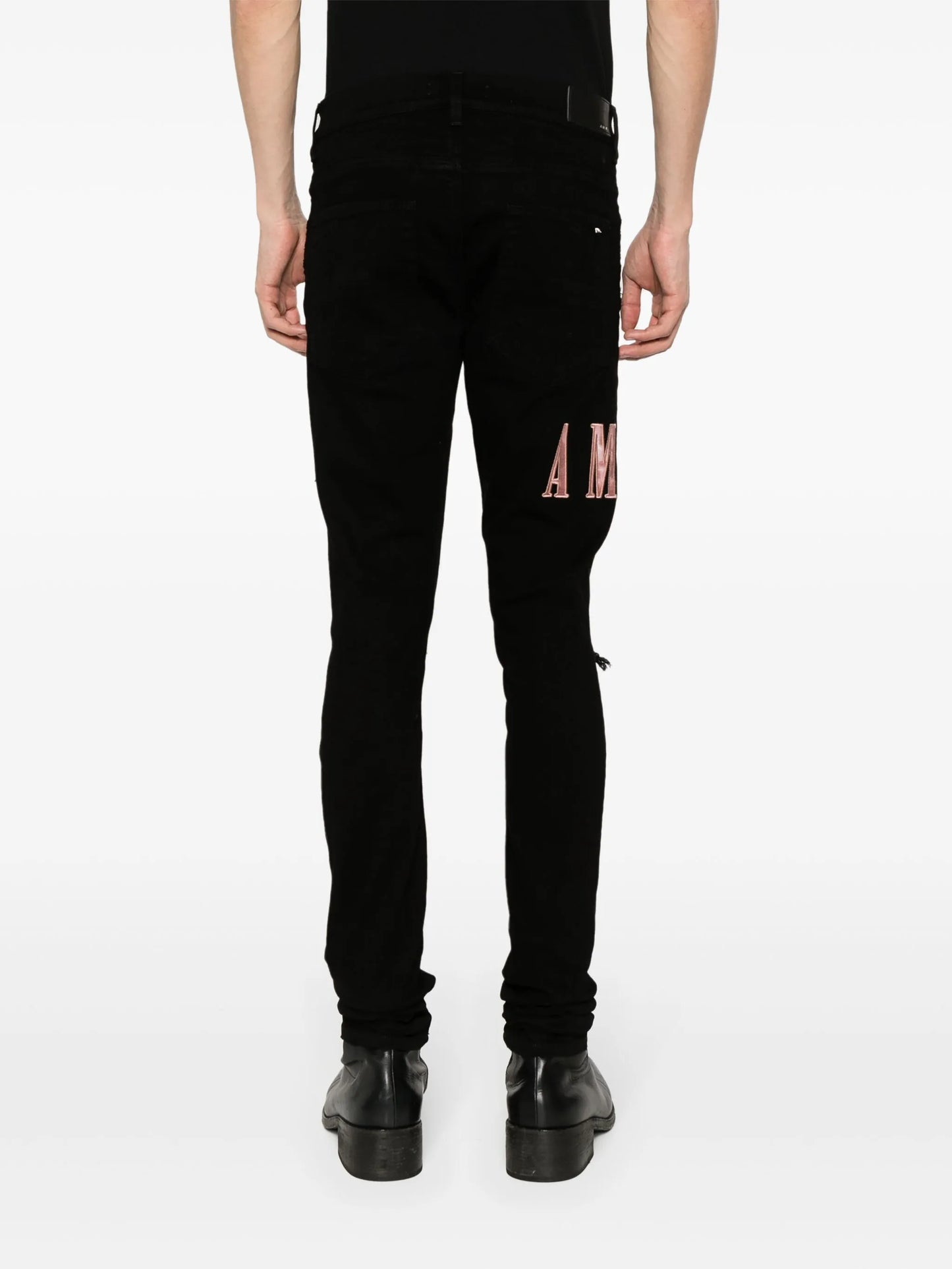 waxed logo-appliqué skinny jeans