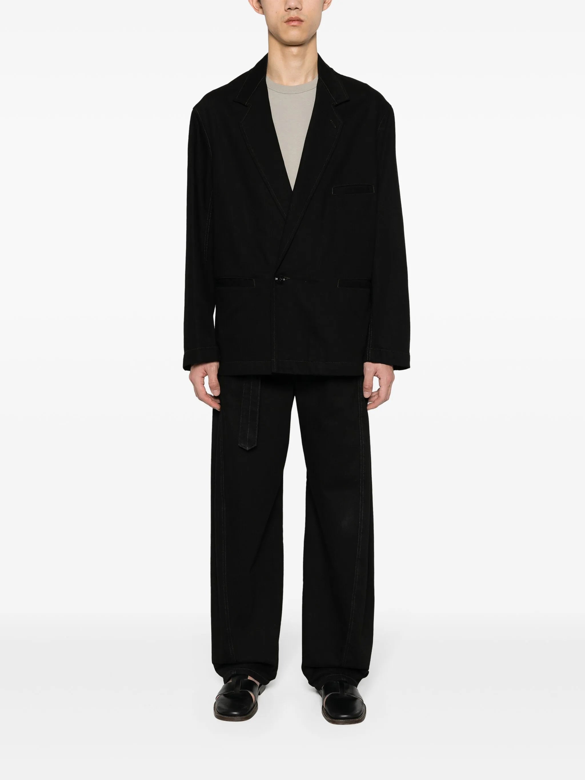 single-breasted cotton twill blazer