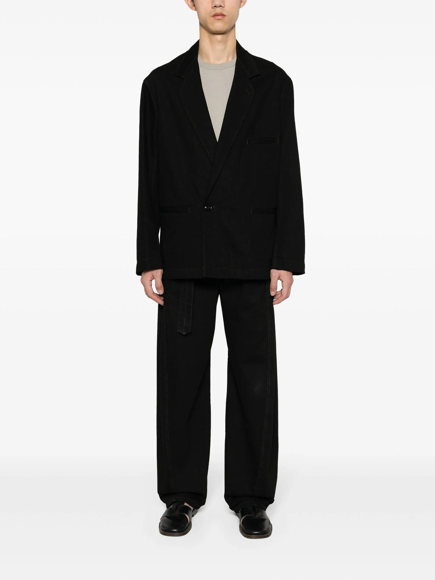 single-breasted cotton twill blazer