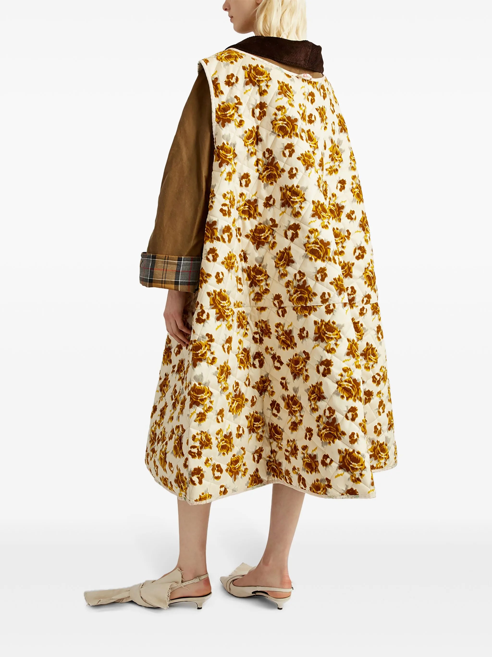 floral-gilet waxed cotton coat (two piece)