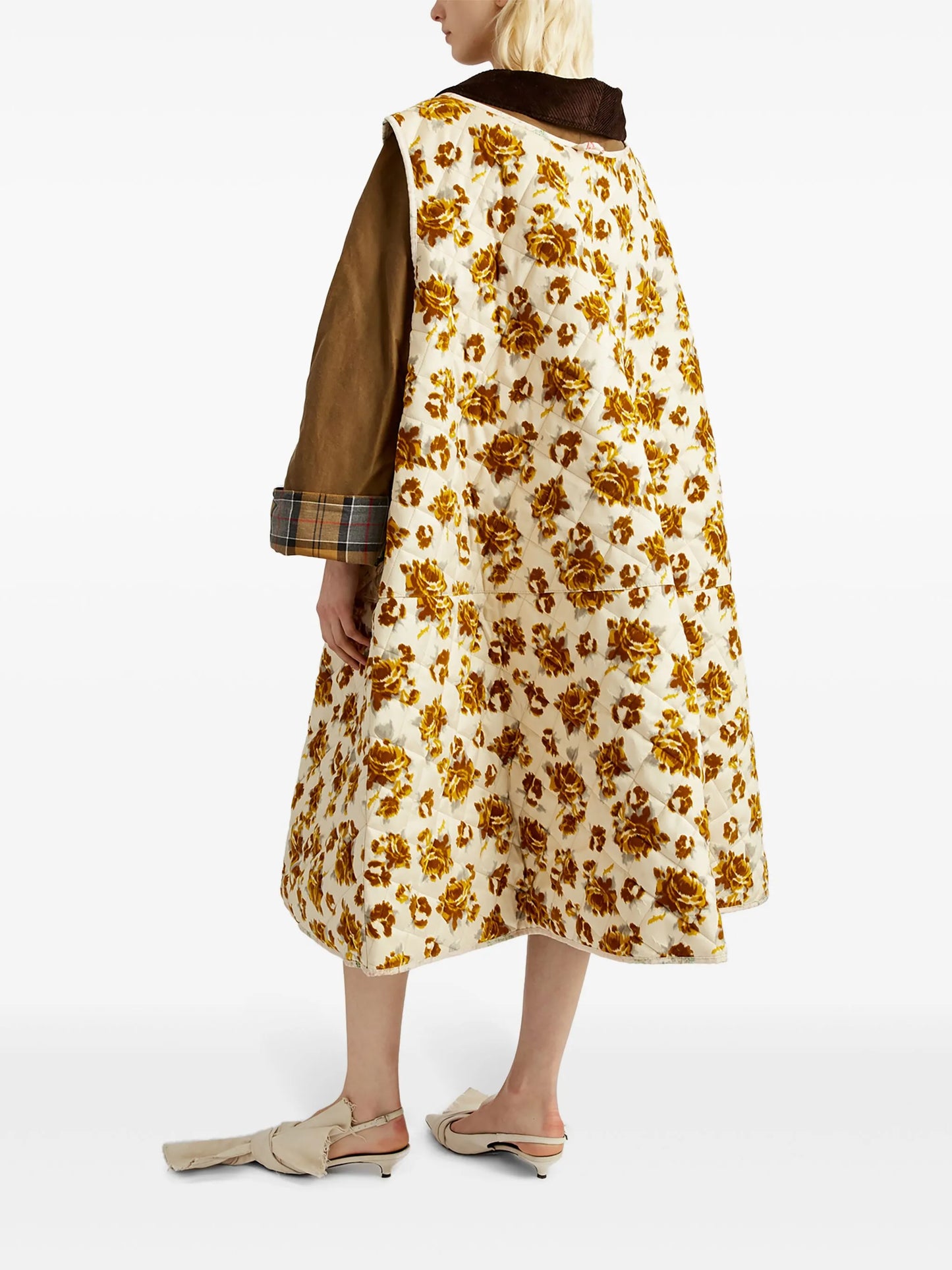 floral-gilet waxed cotton coat (two piece)