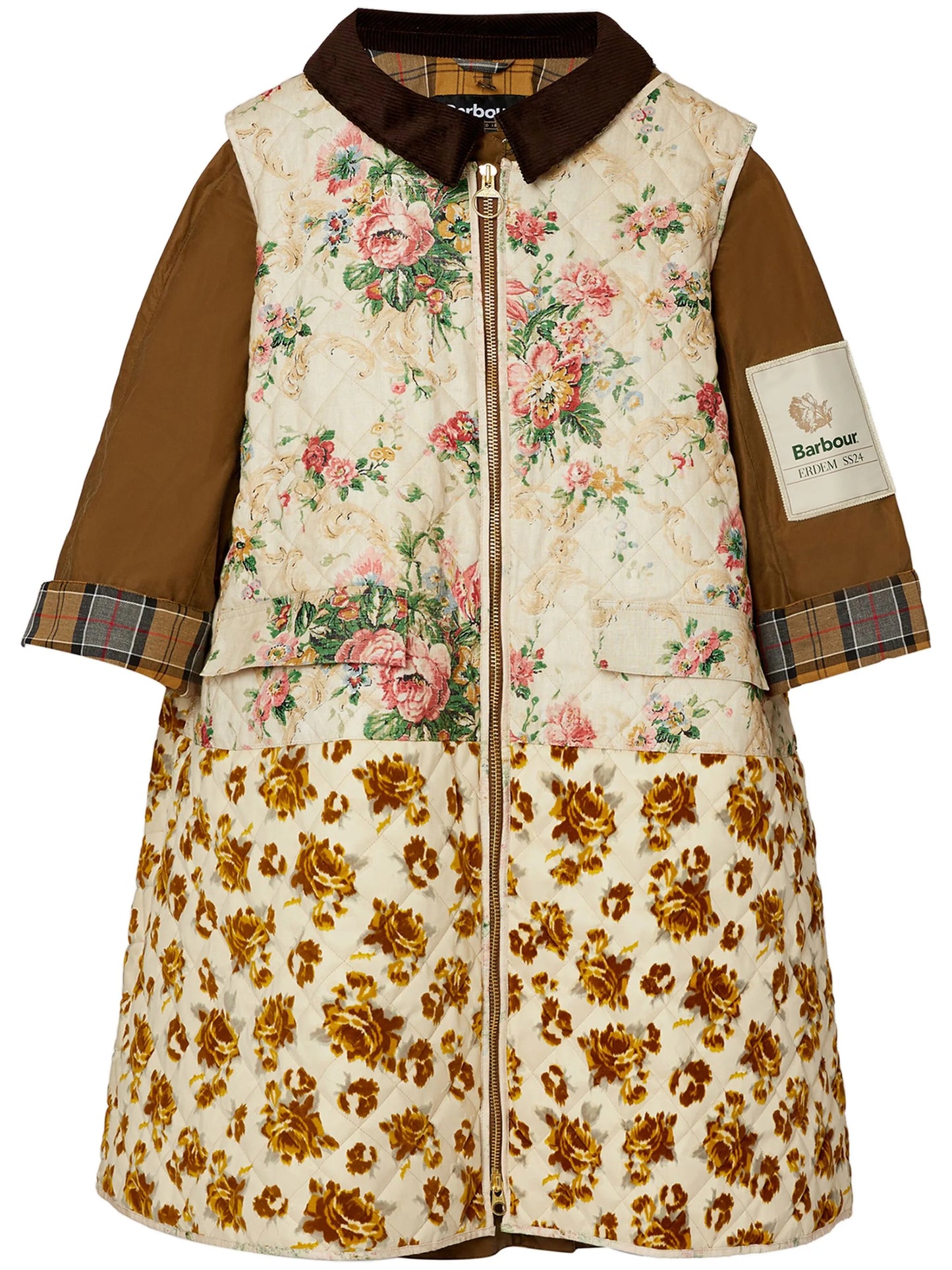 floral-gilet waxed cotton coat (two piece)