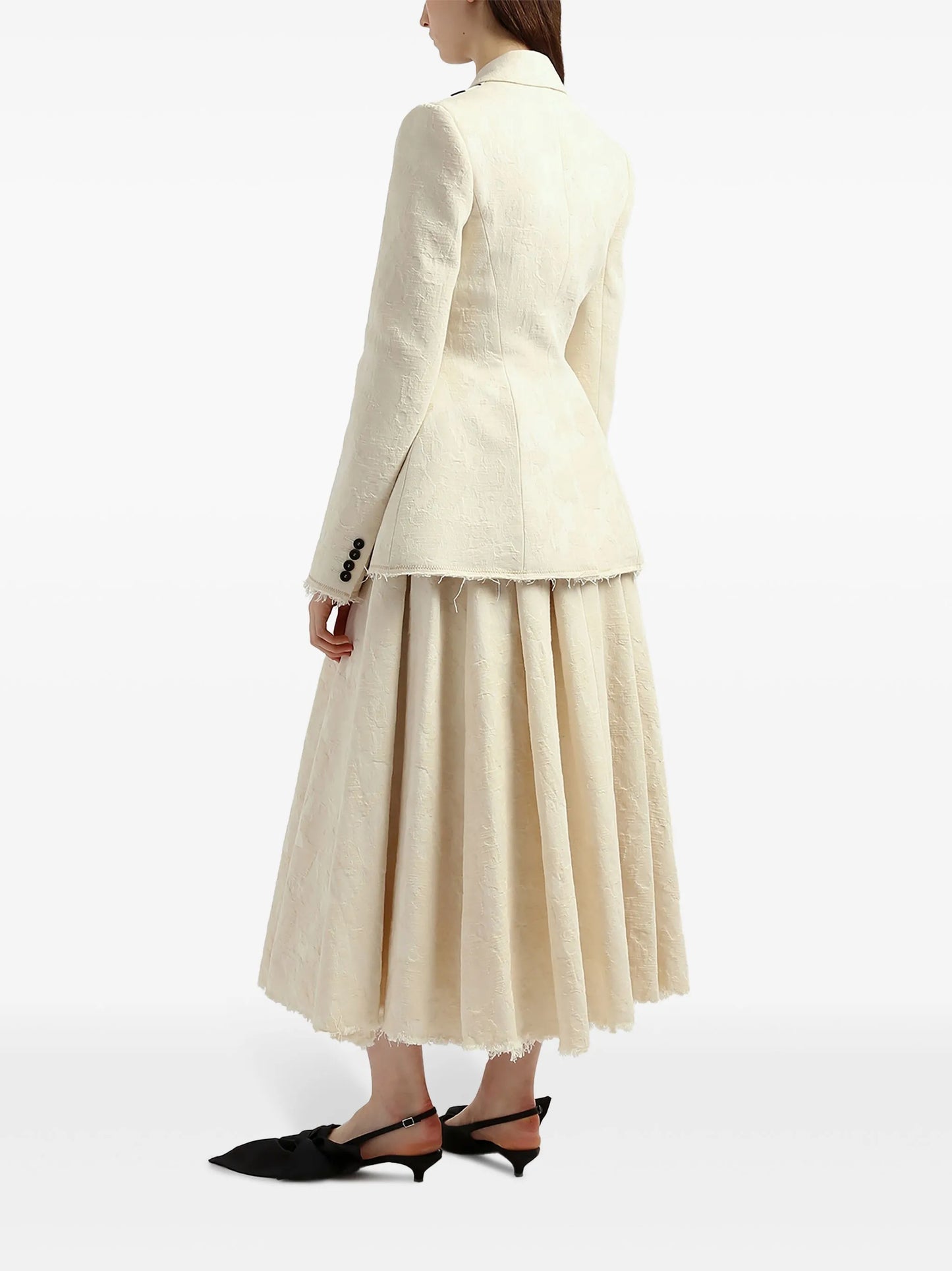floral-embroidered raw-cut maxi skirt