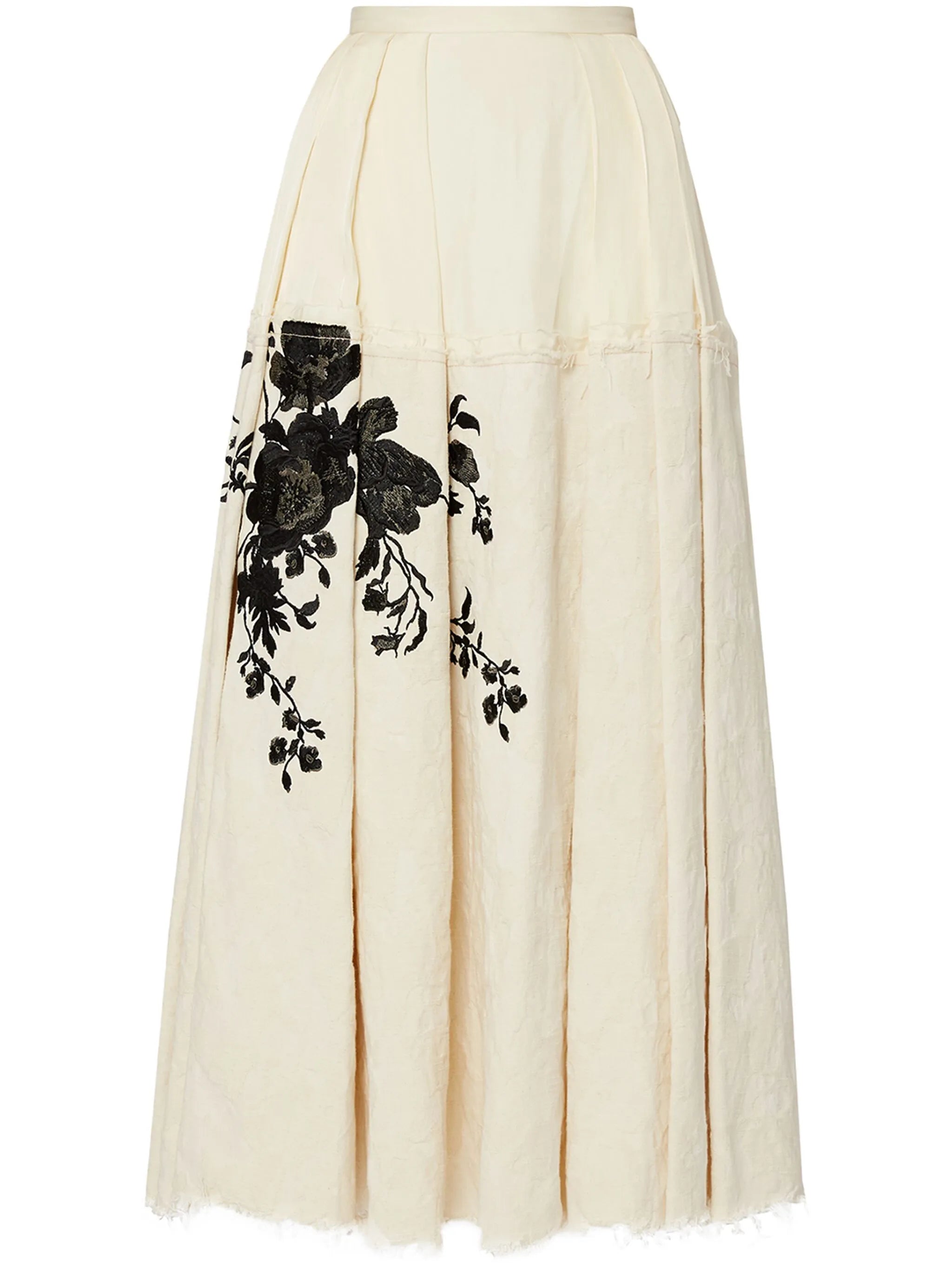 floral-embroidered raw-cut maxi skirt