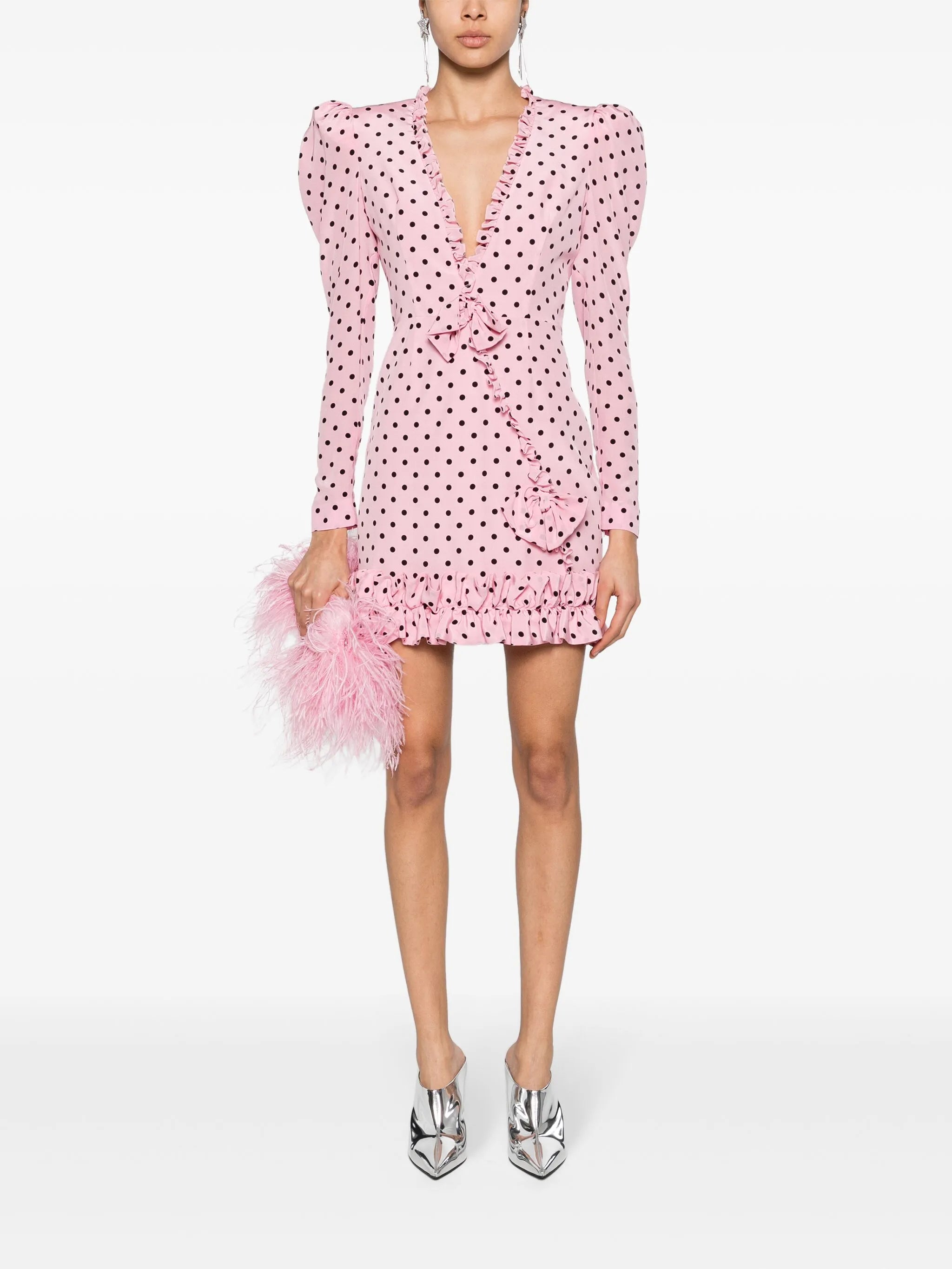 polka-dot silk minidress