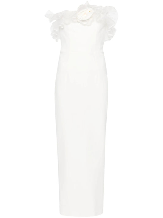 floral-appliqué cady gown