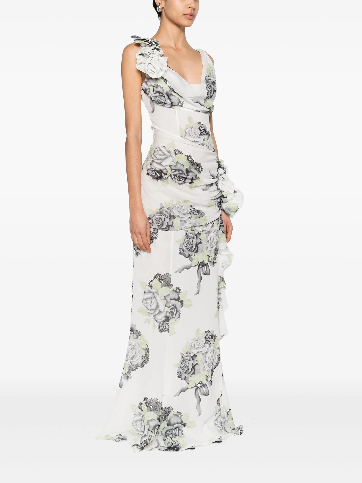 Rose-print silk gown