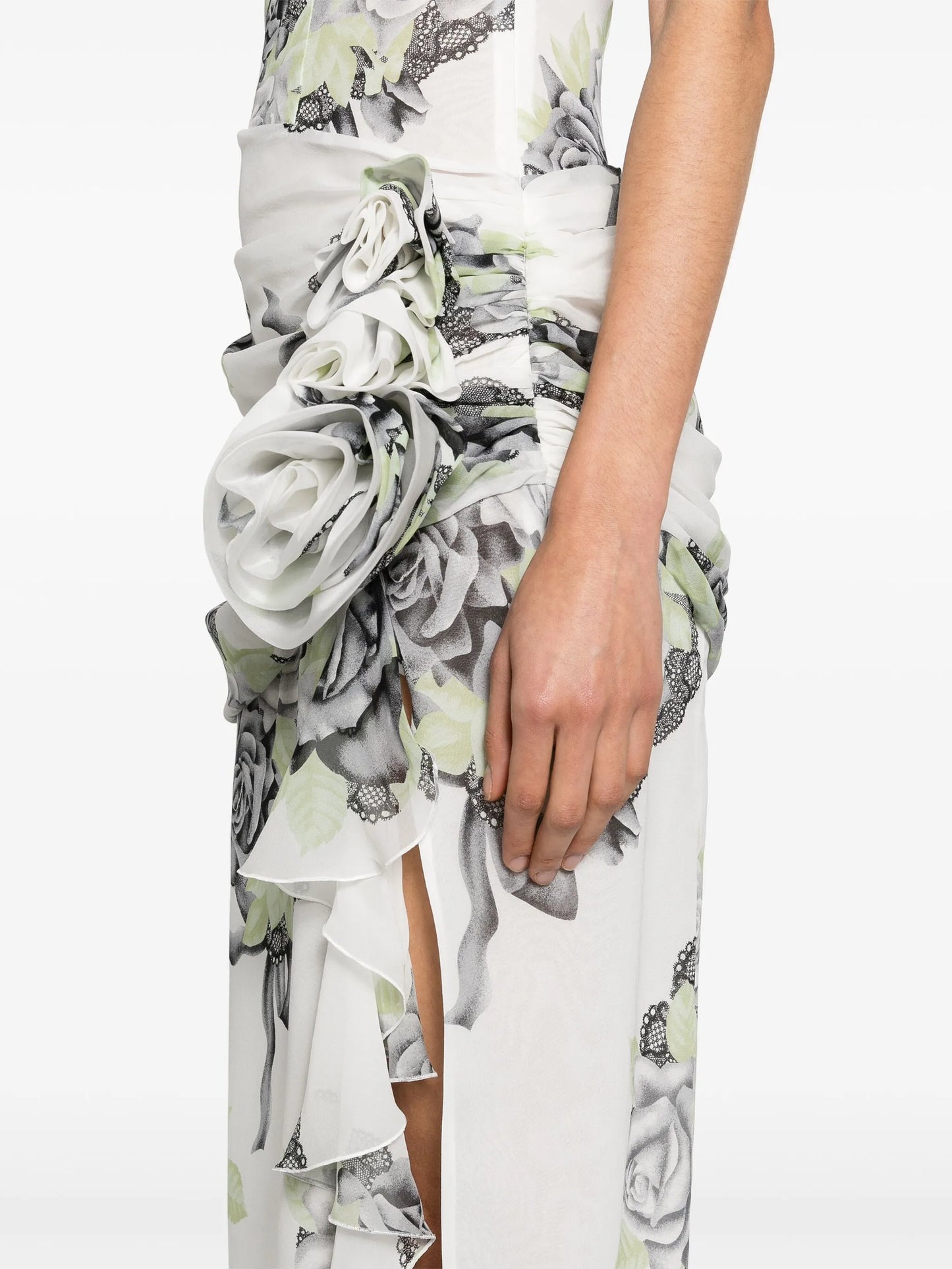 Rose-print silk gown
