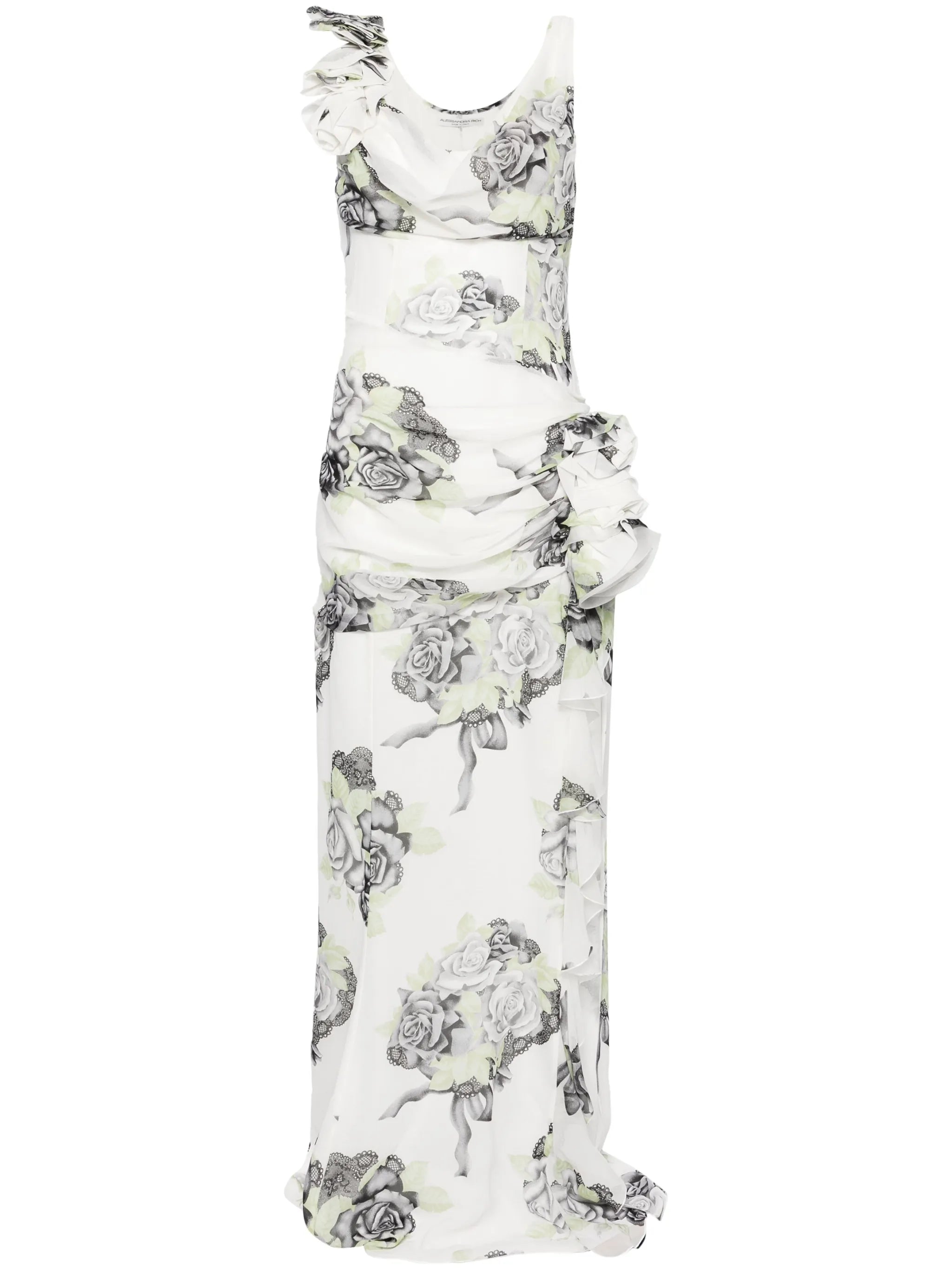 Rose-print silk gown