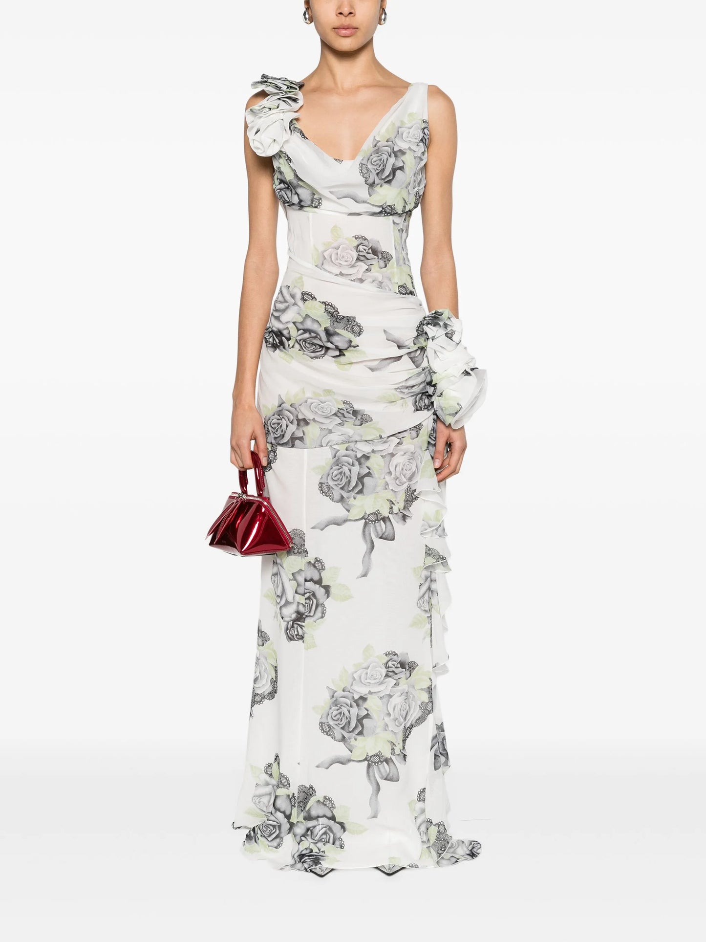 Rose-print silk gown