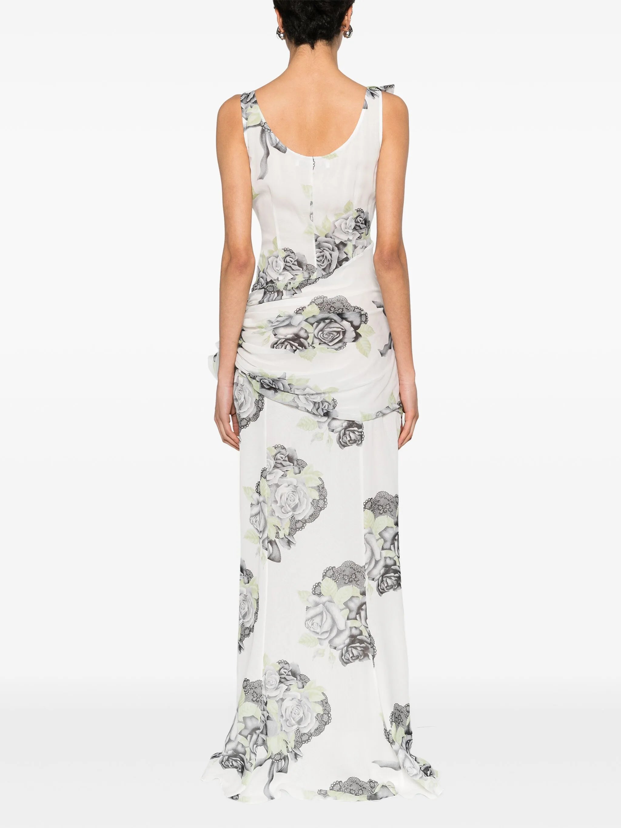 Rose-print silk gown