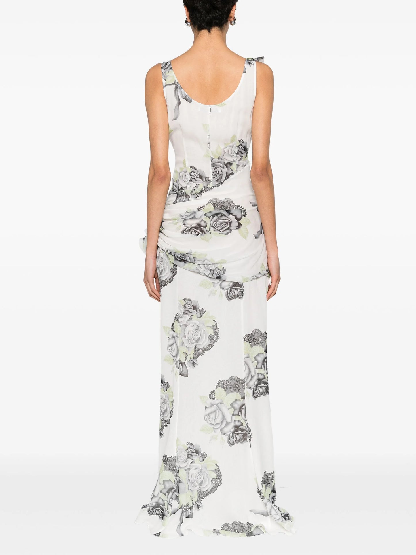 Rose-print silk gown