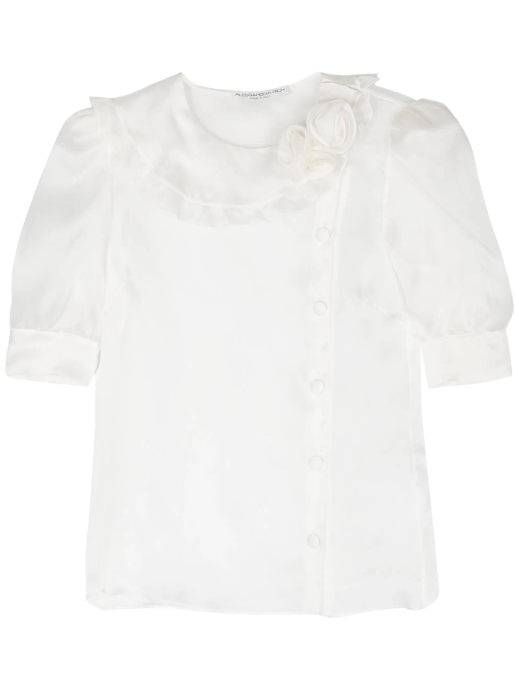 floral-appliqué silk blouse