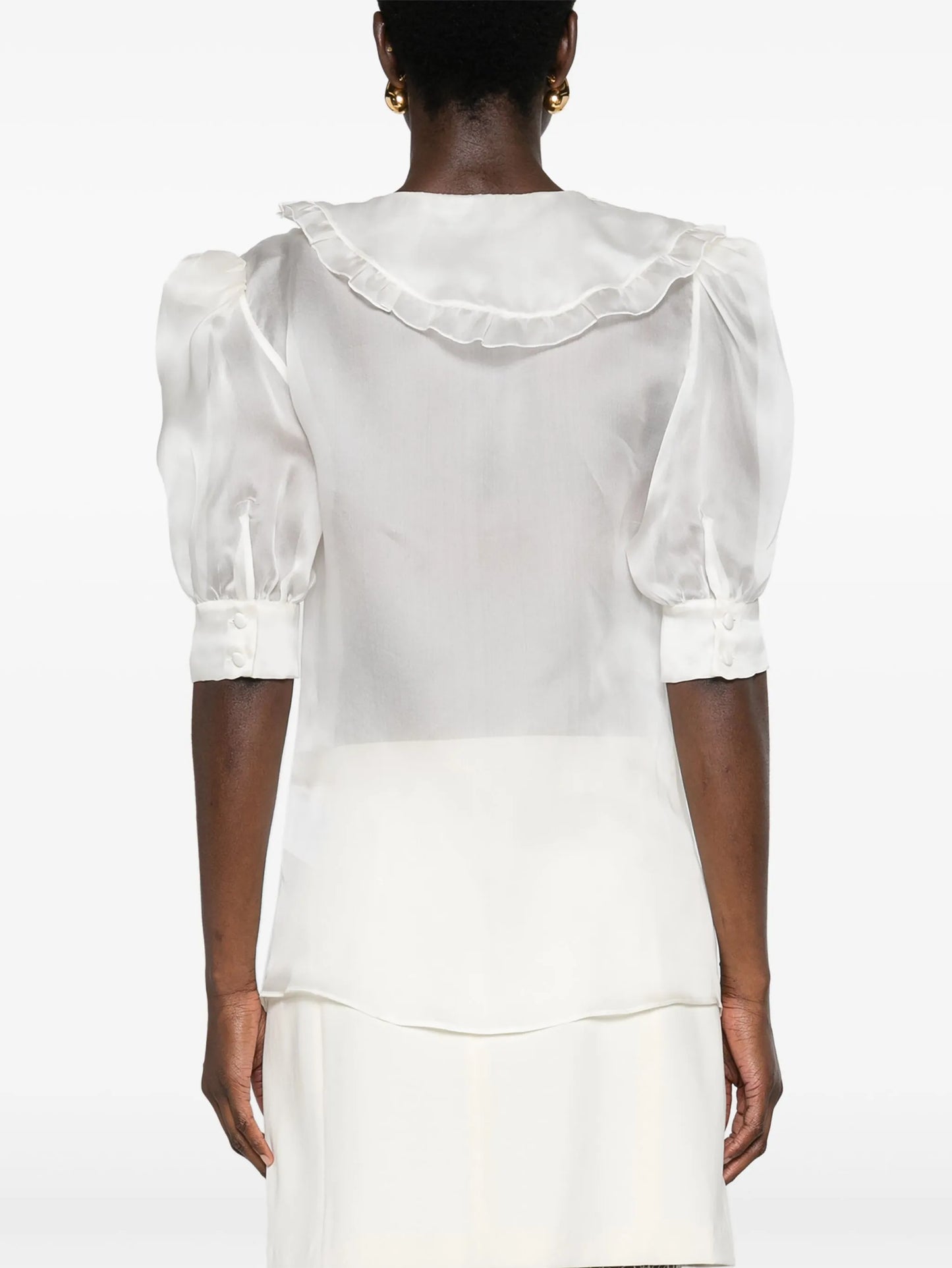 floral-appliqué silk blouse
