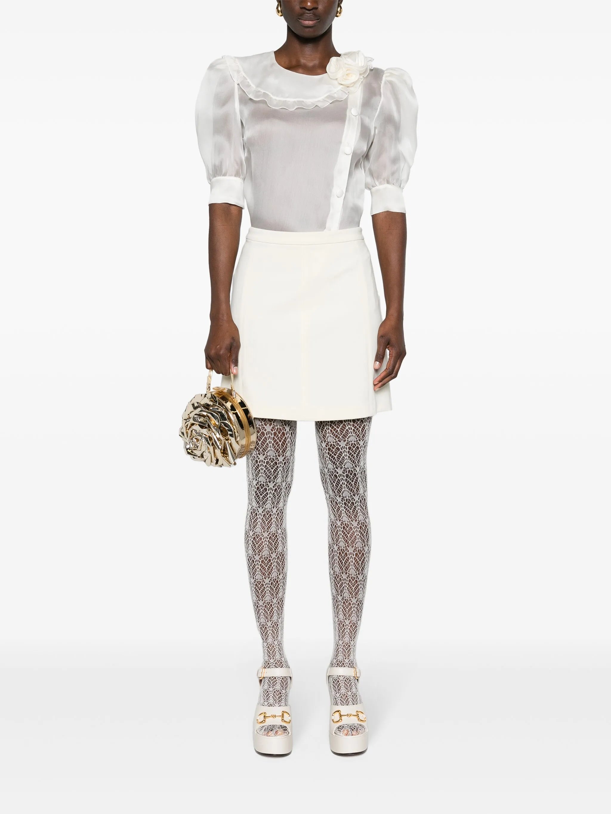 floral-appliqué silk blouse