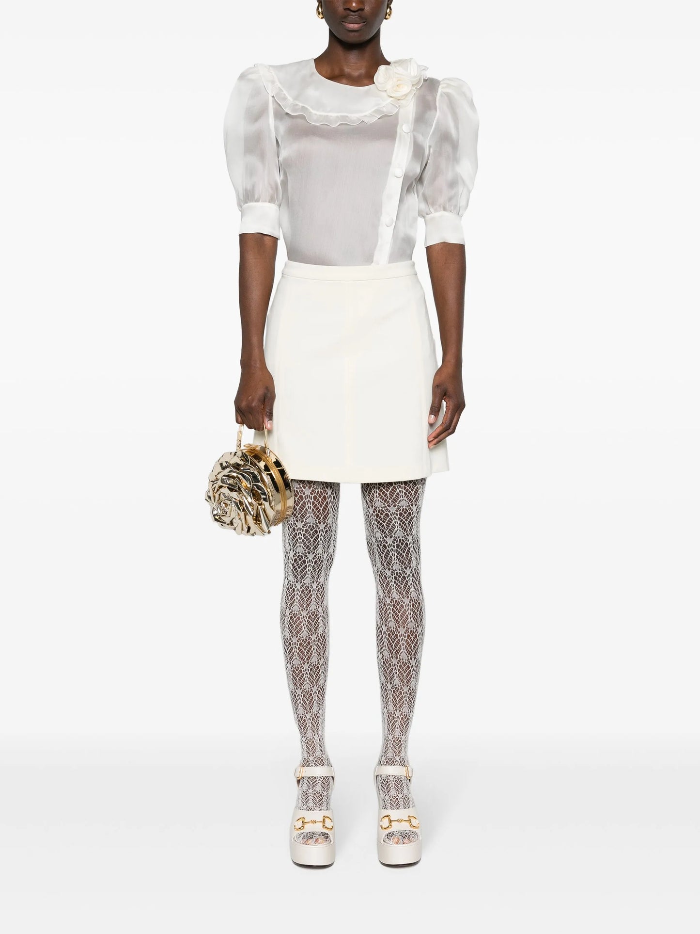 floral-appliqué silk blouse