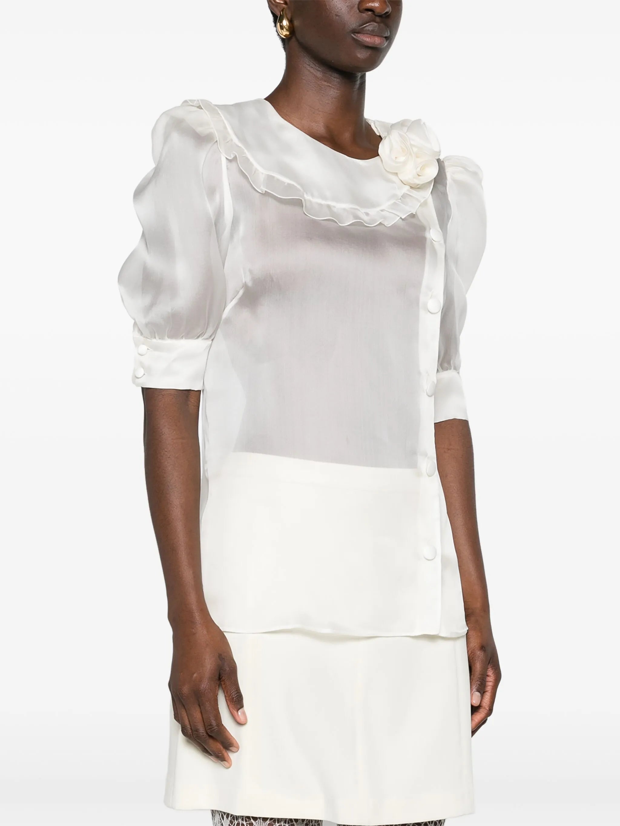 floral-appliqué silk blouse