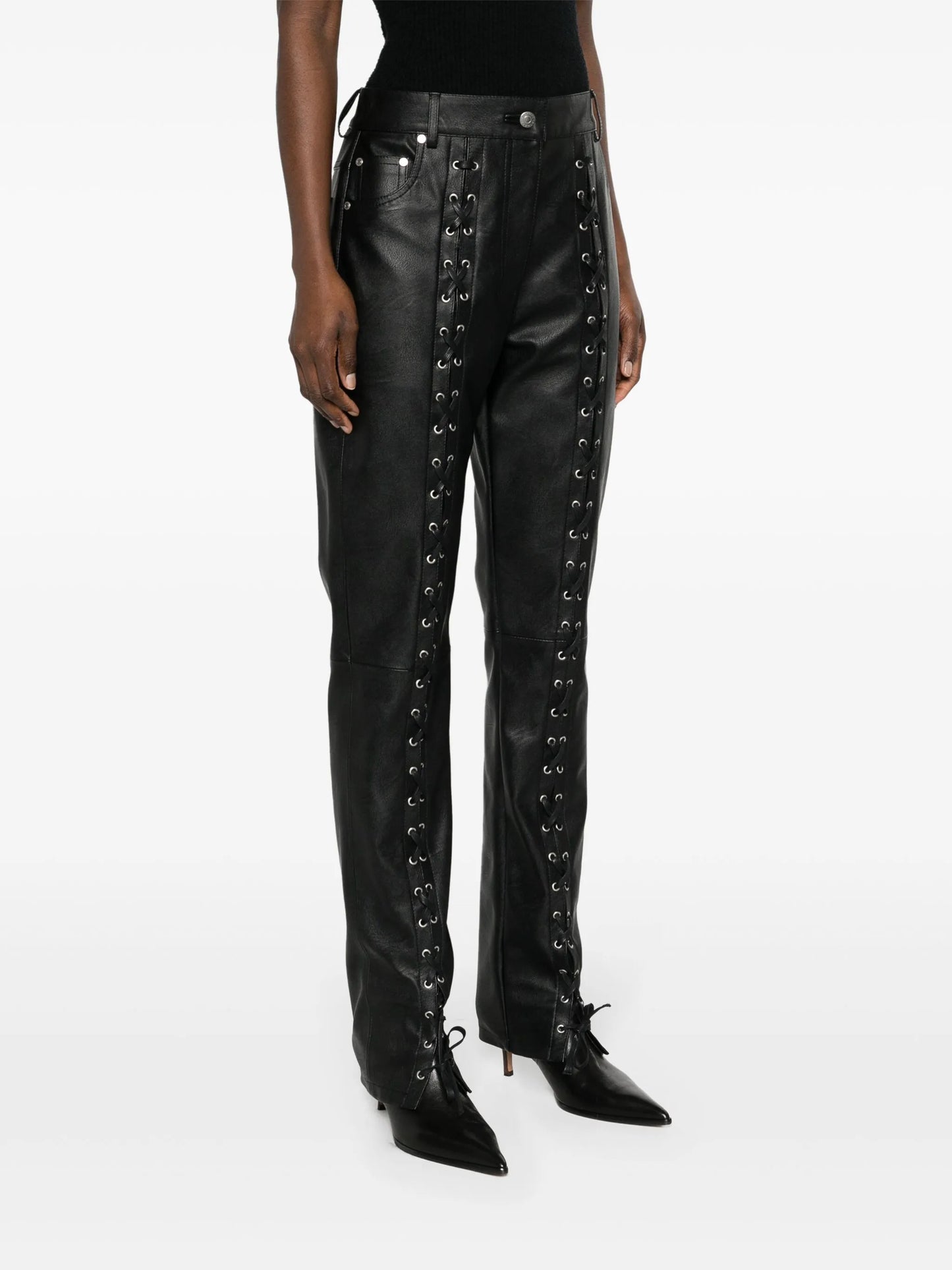 lace-up slim-fit trousers
